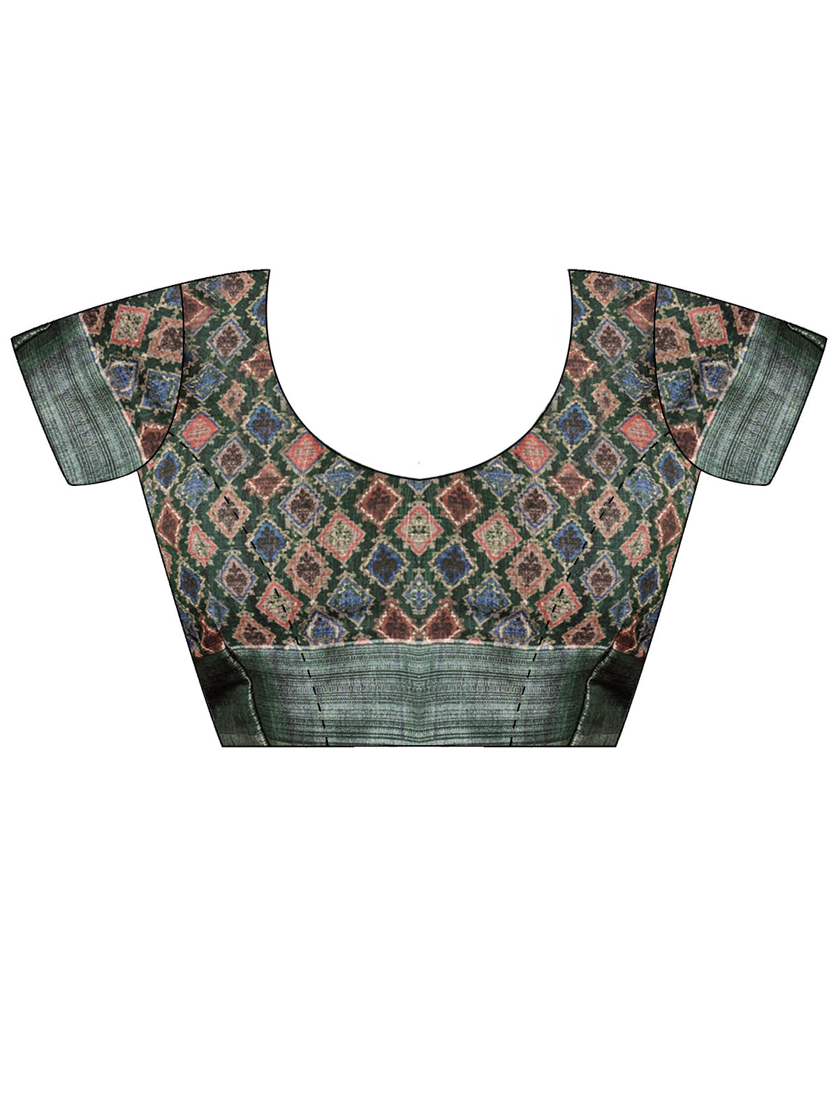 Unstitched green linen blouse piece with ethnic motif design
