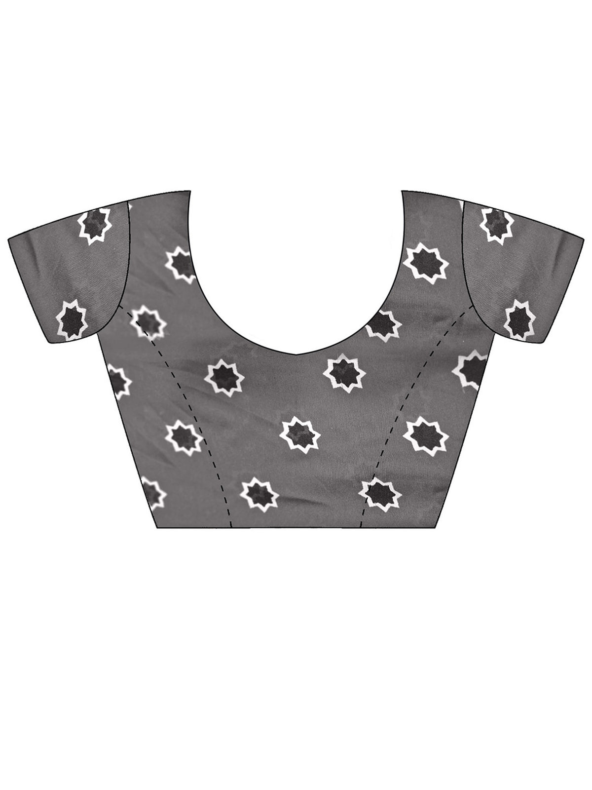 Unstitched grey satin blouse piece with ethnic motif design
