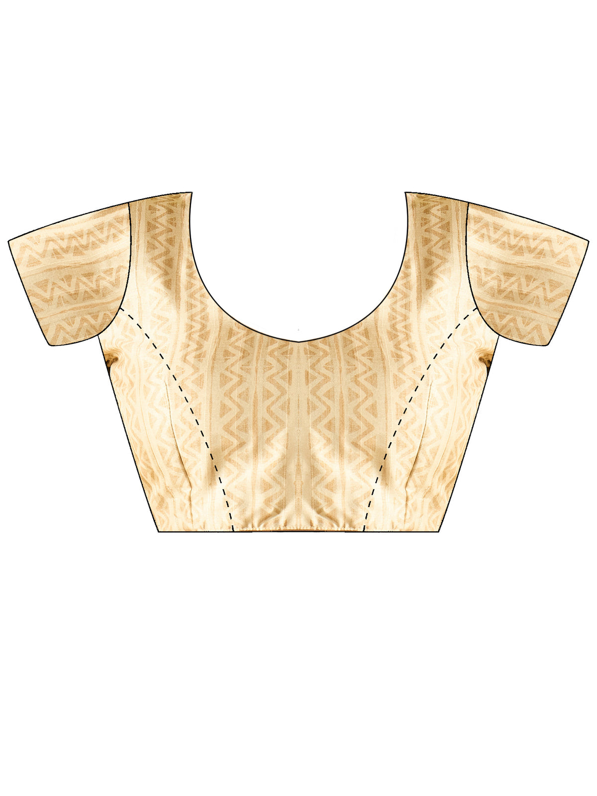 Unstitched beige silk blend blouse piece with geometric design