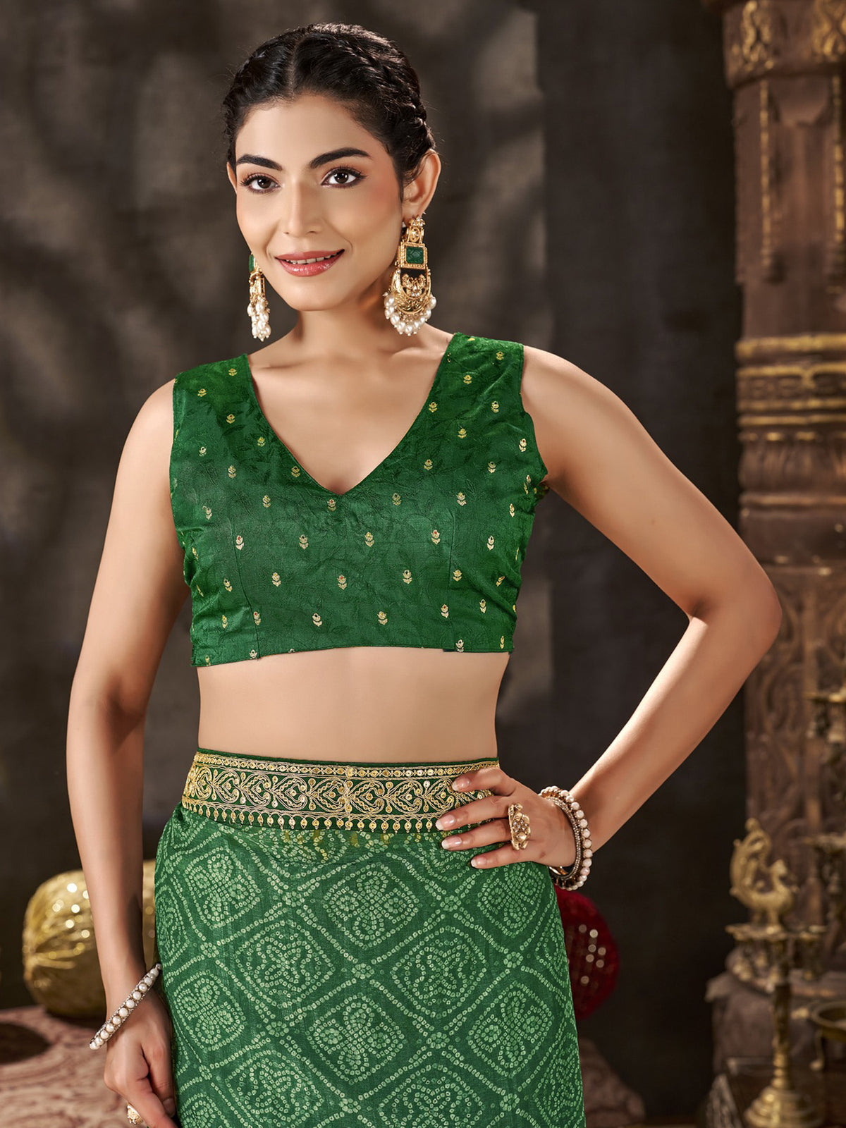 Green Chiffon saree – detail view 1