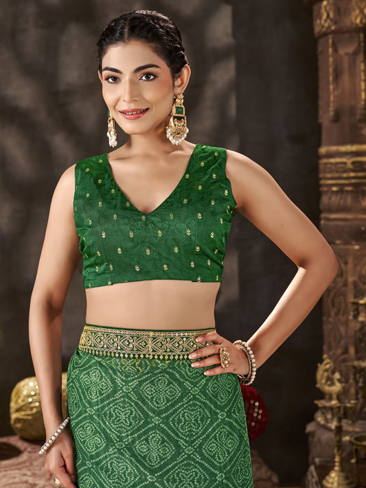 Green Chiffon saree – detail view 1