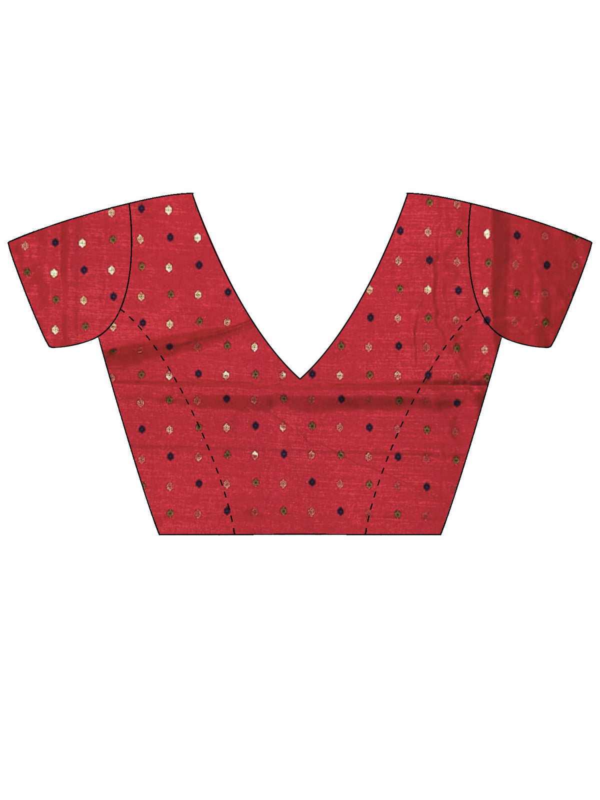 Unstitched red silk blend blouse piece with ikat design