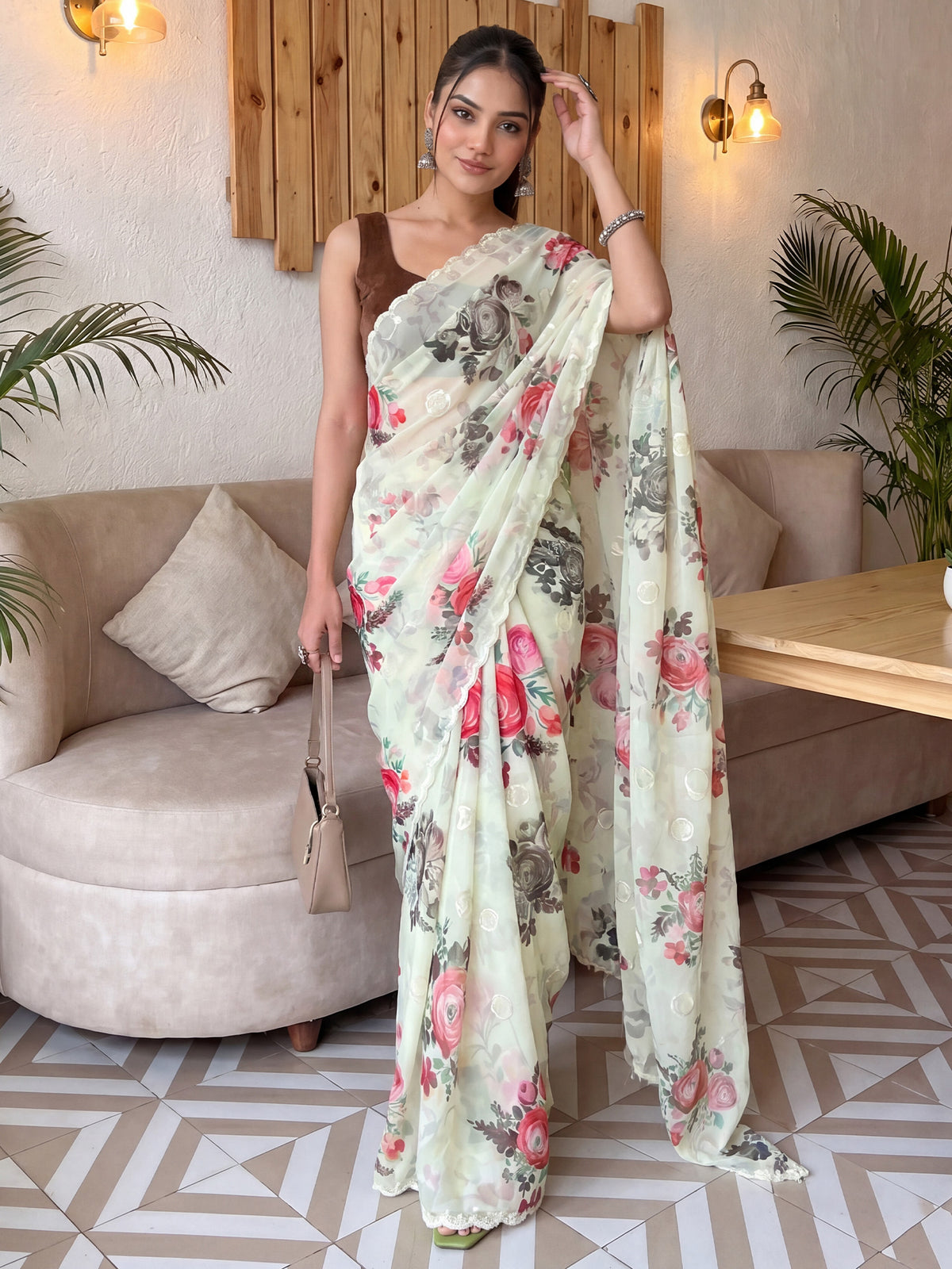Light Green Linen saree – detail view 3