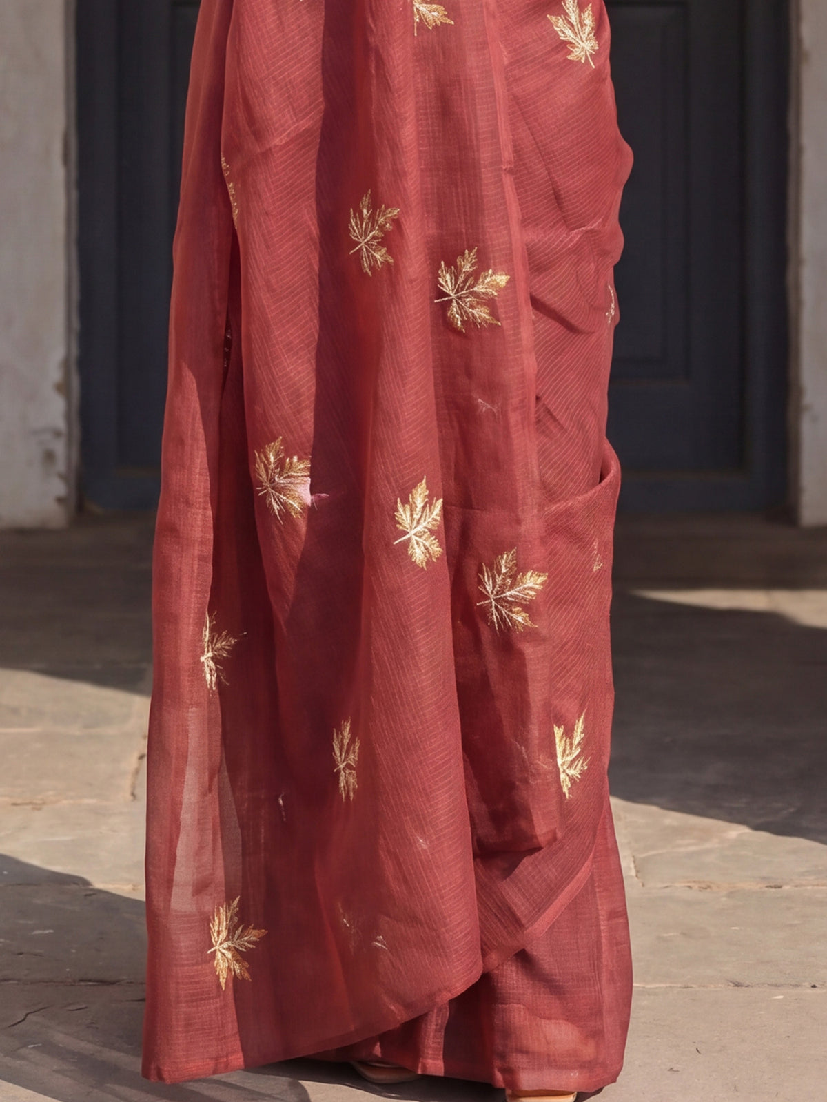 Maroon Kota Doria Cotton saree – detail view 5