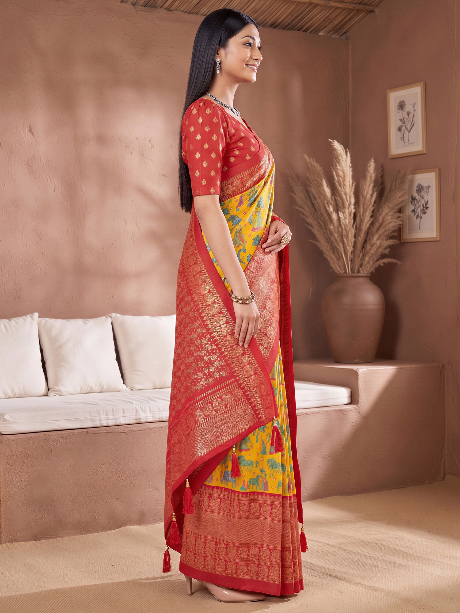 Yellow Cotton Blend saree – detail view 2