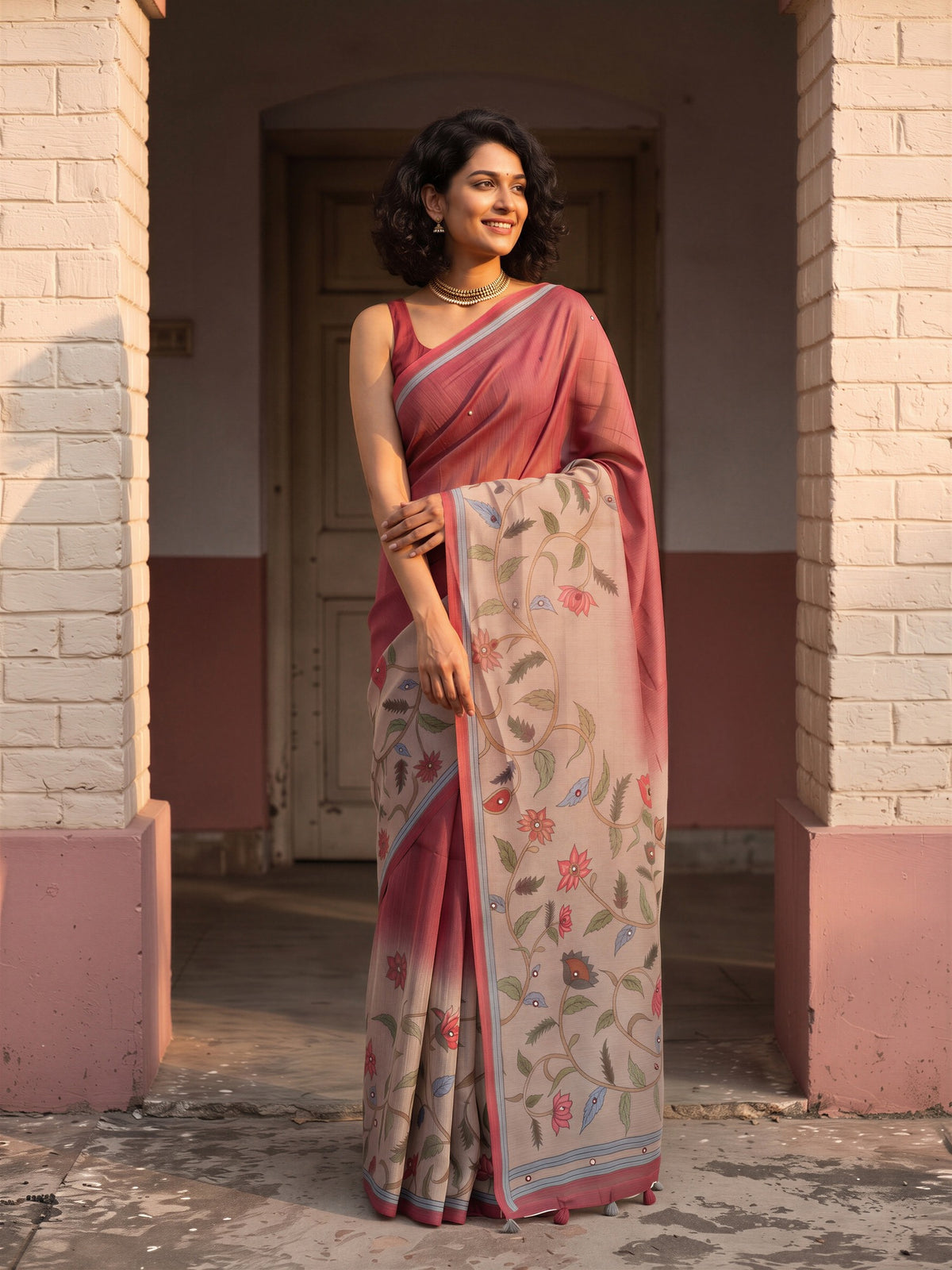 Maroon Linen Blend saree – detail view 3