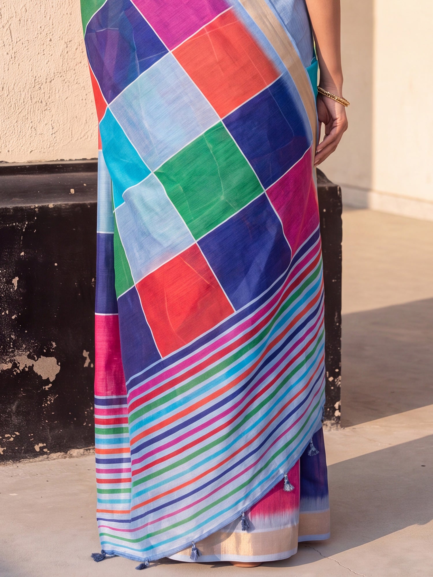 Multicolored Linen saree – detail view 5
