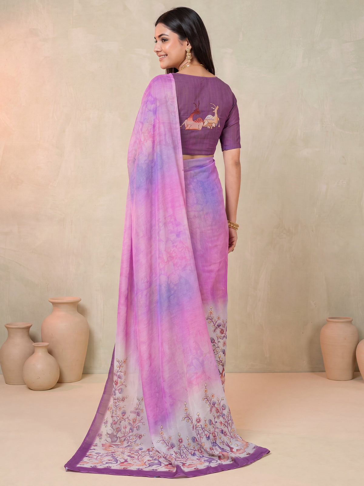 Purple Satin saree – detail view 1