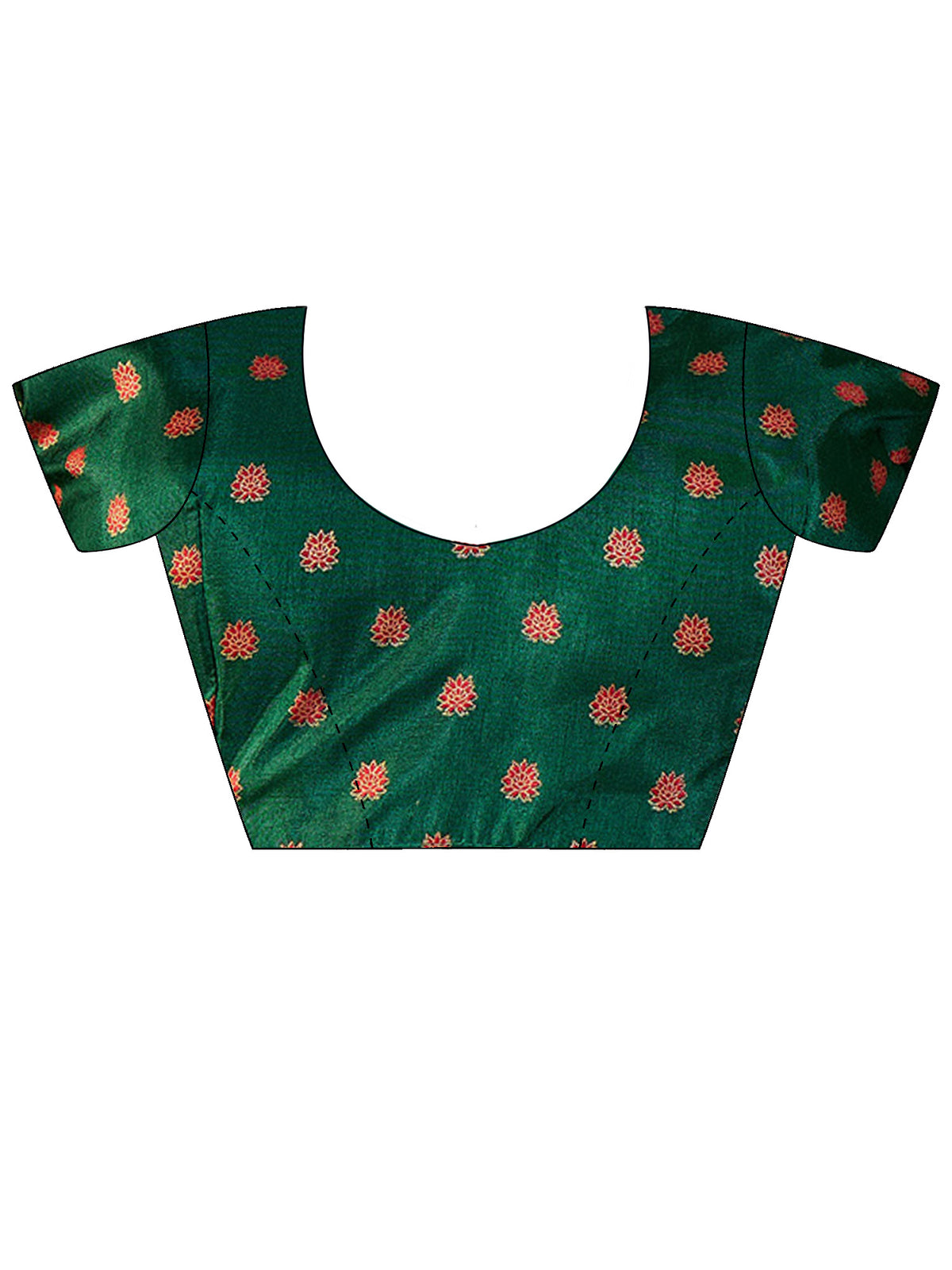 Unstitched green silk blend blouse piece with ethnic motif design