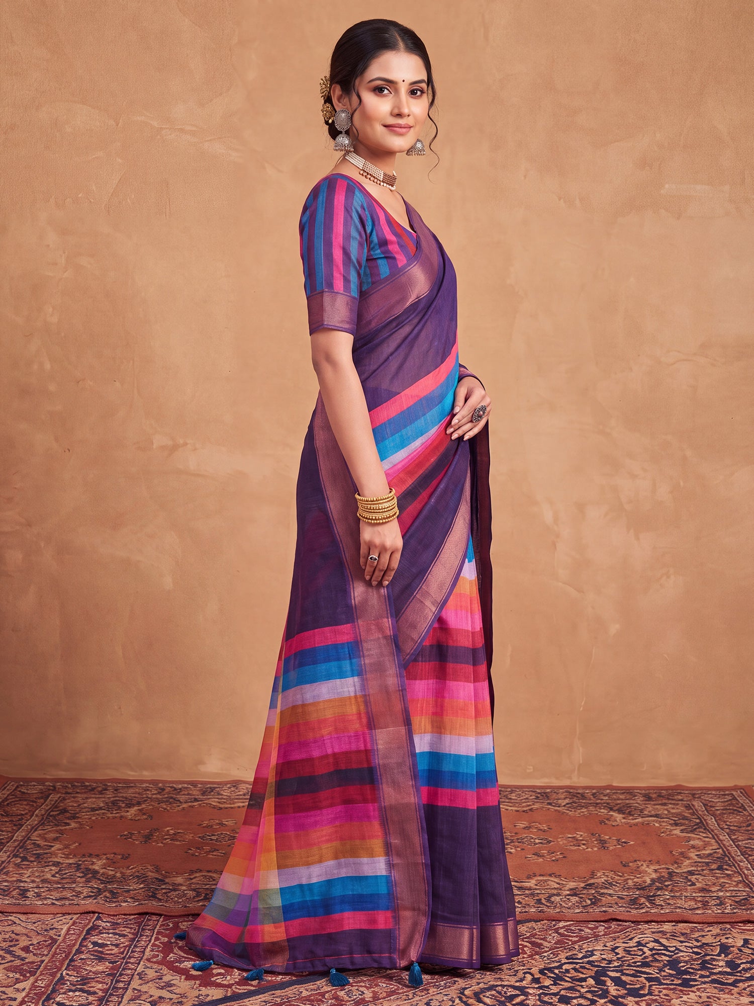 Purple Linen saree – detail view 2