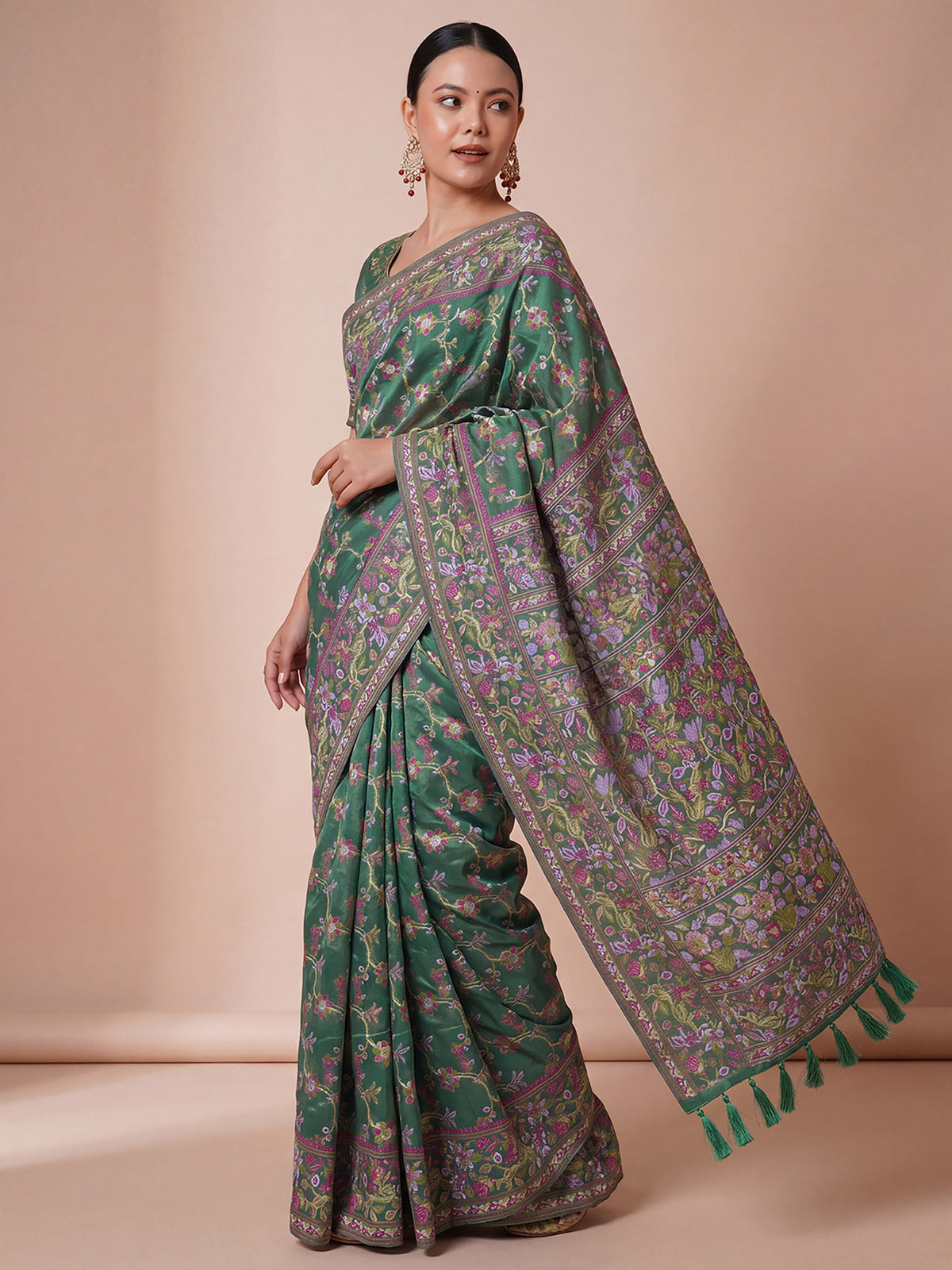 Tealgreen Organza saree – detail view 3