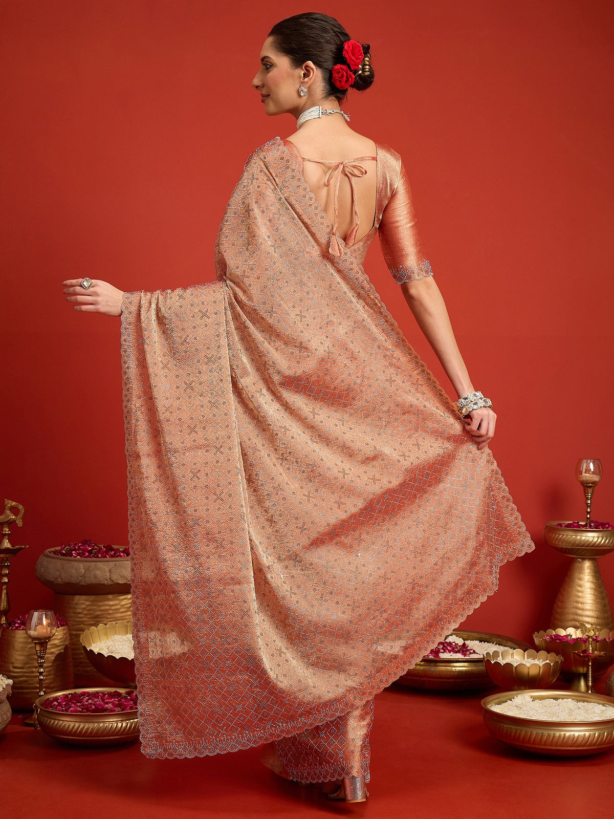 Peach Paper Silk saree – detail view 1