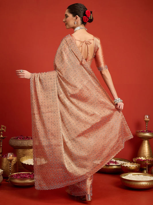 Peach Paper Silk saree – detail view 1
