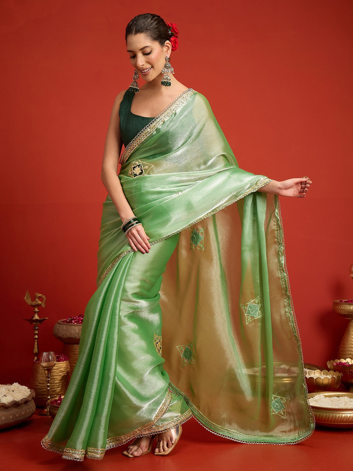 Sea Green Paper Silk saree – detail view 2