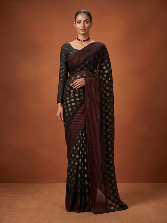 Black foil georgette saree with black blouse piece