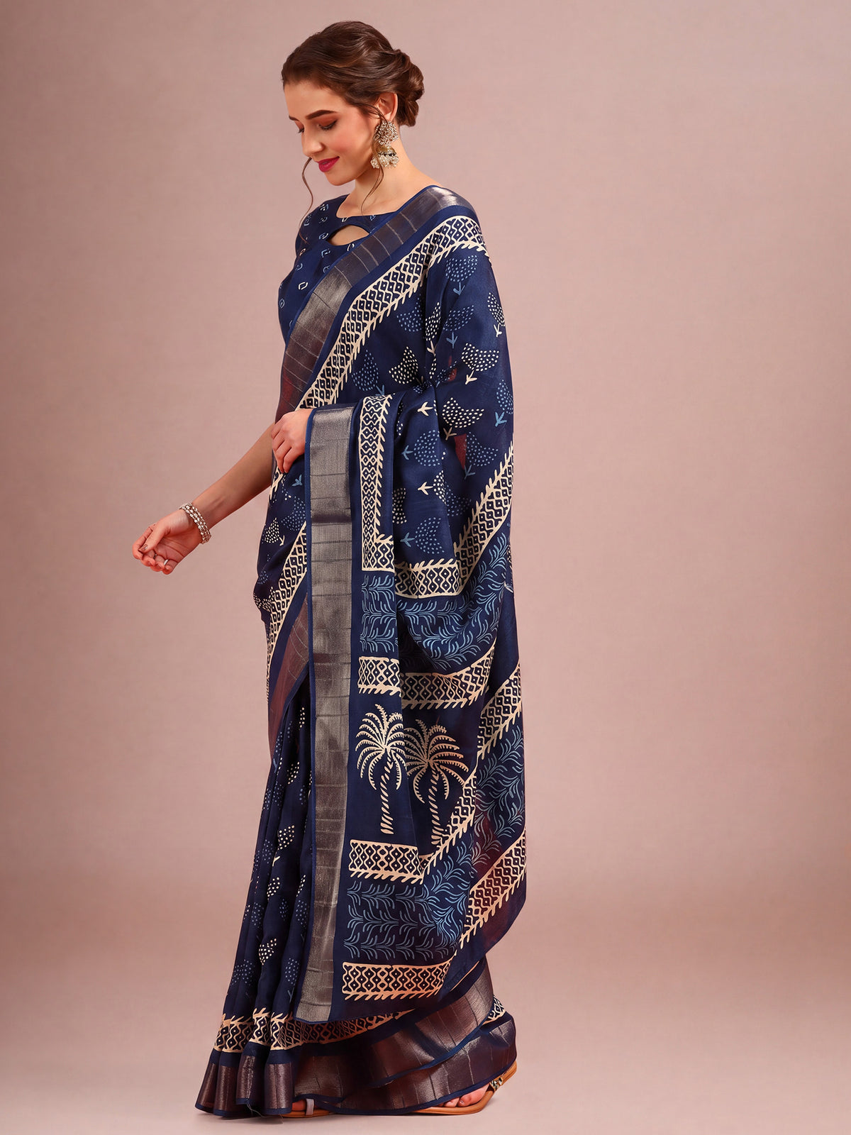 Navy Blue Cotton Silk saree – detail view 2