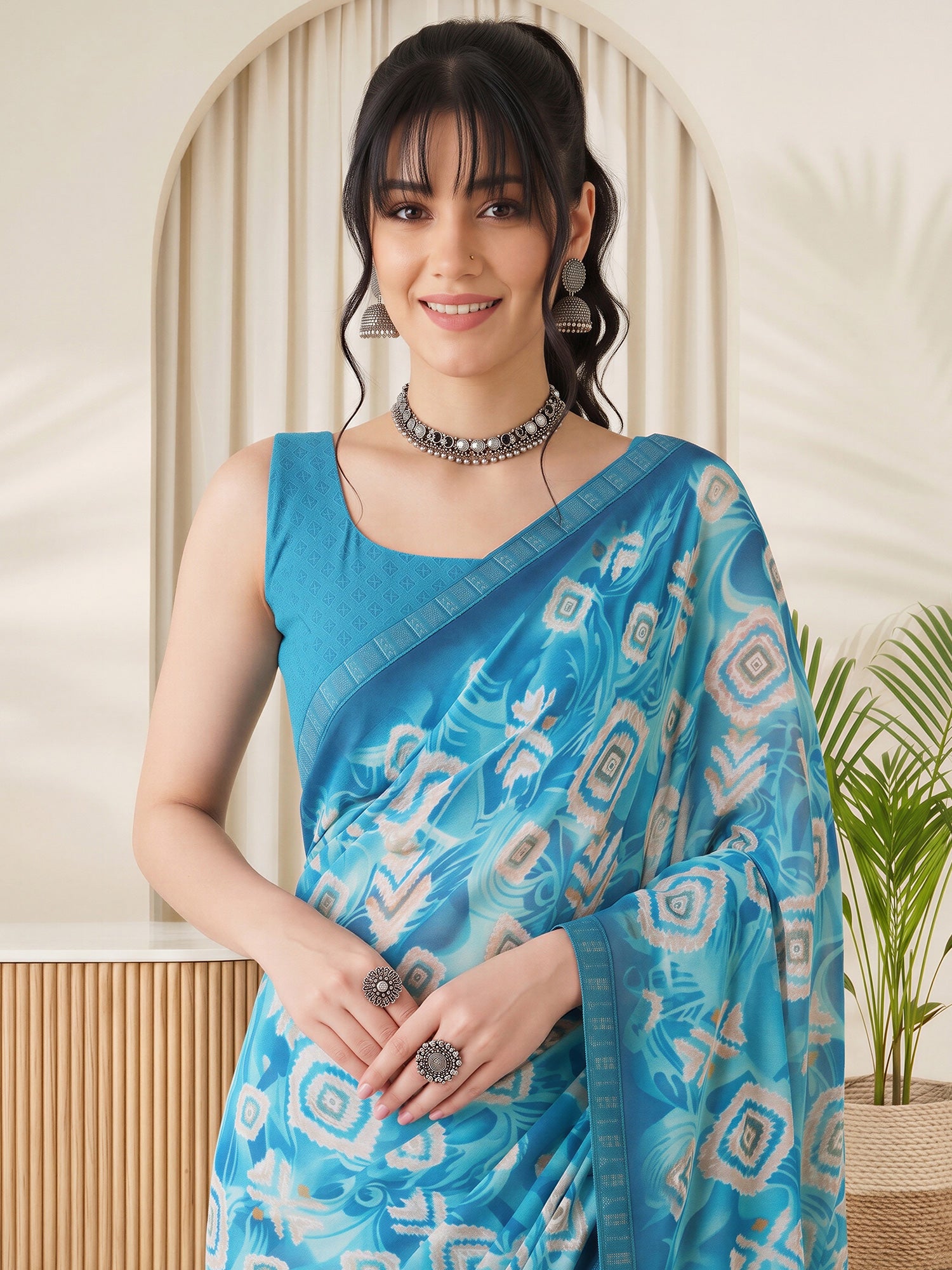 Light Blue Georgette saree – detail view 3