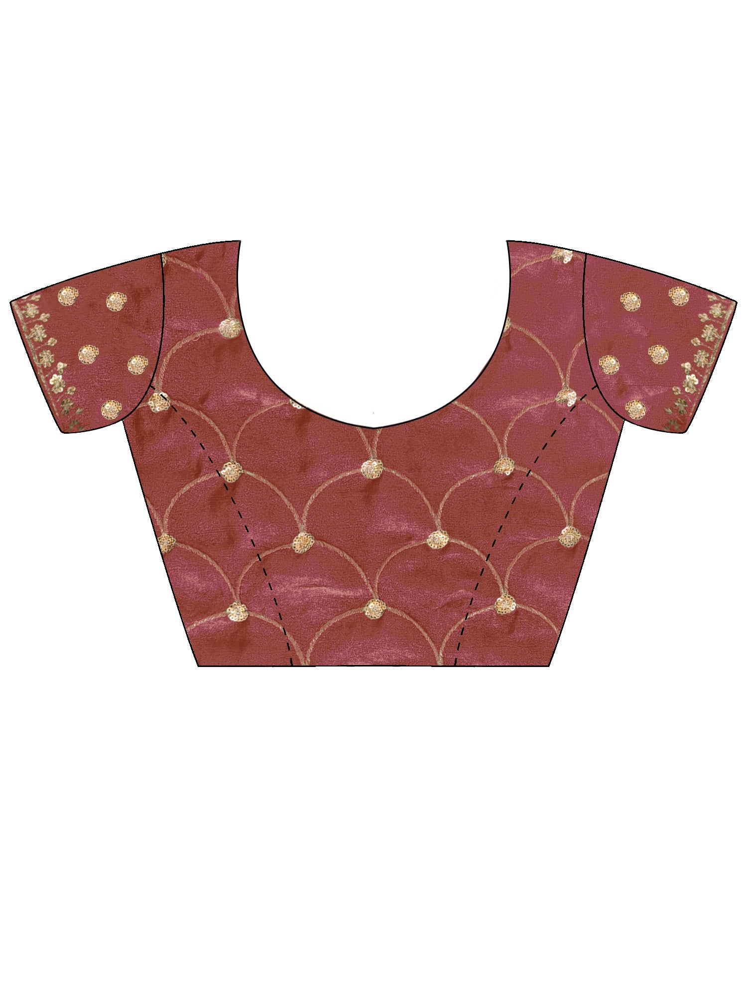 Unstitched rust tissue blouse piece with embellished design