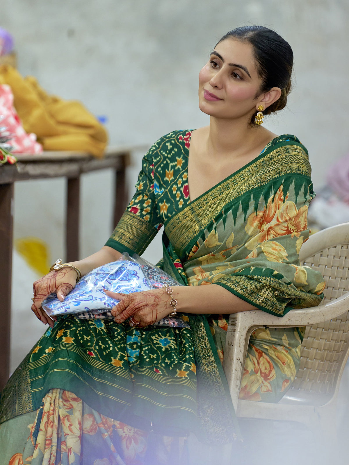 Sea Green Tussar Silk saree – detail view 3