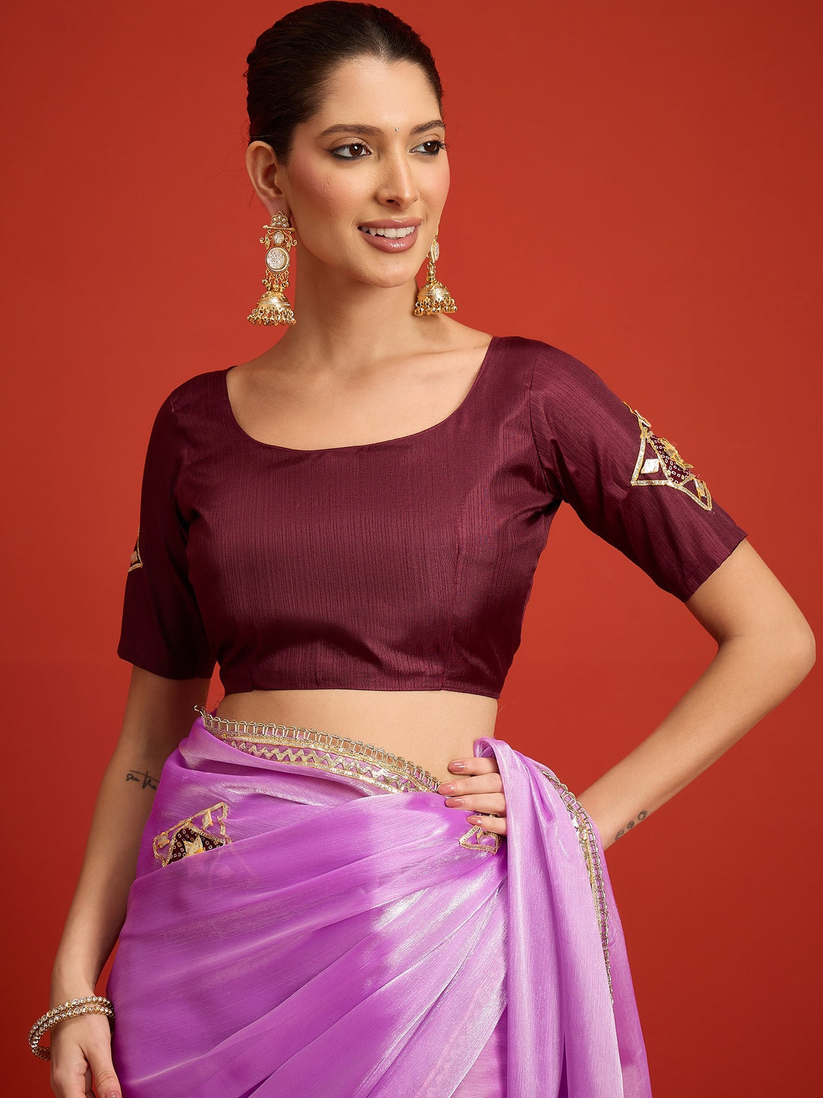 Lavender Paper Silk saree – detail view 3