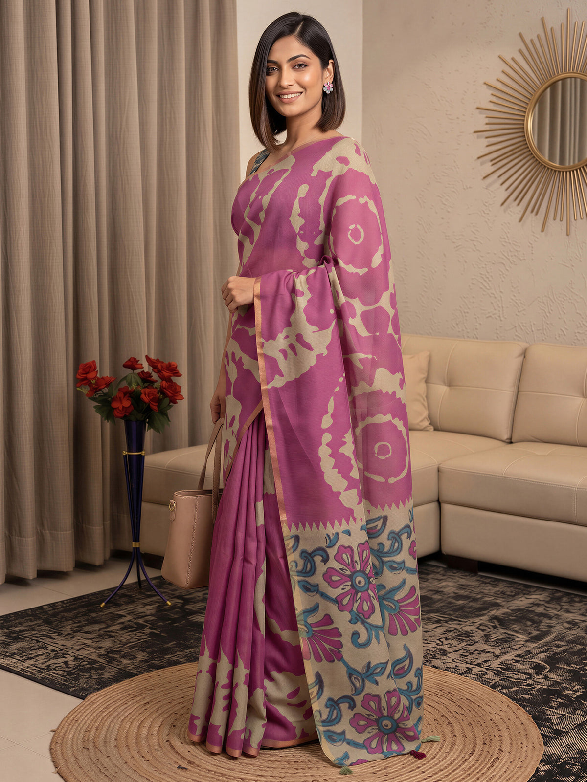Magenta Cotton Blend saree – detail view 2