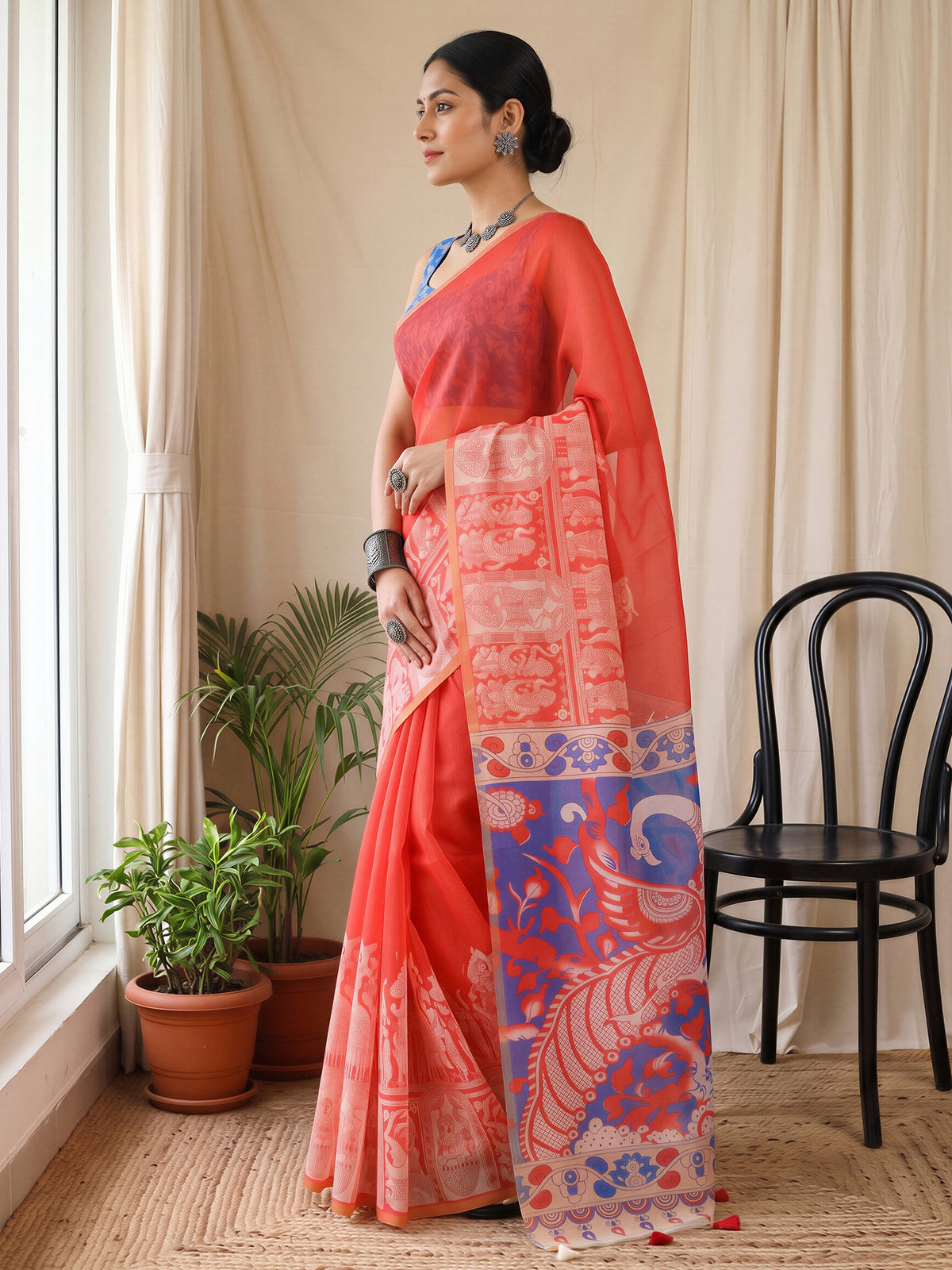 Coral Cotton Blend saree – detail view 2