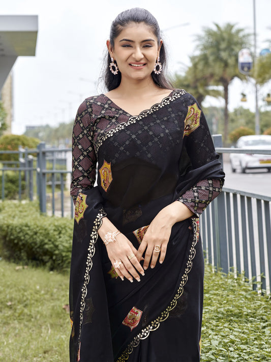 Black chiffon saree view 1