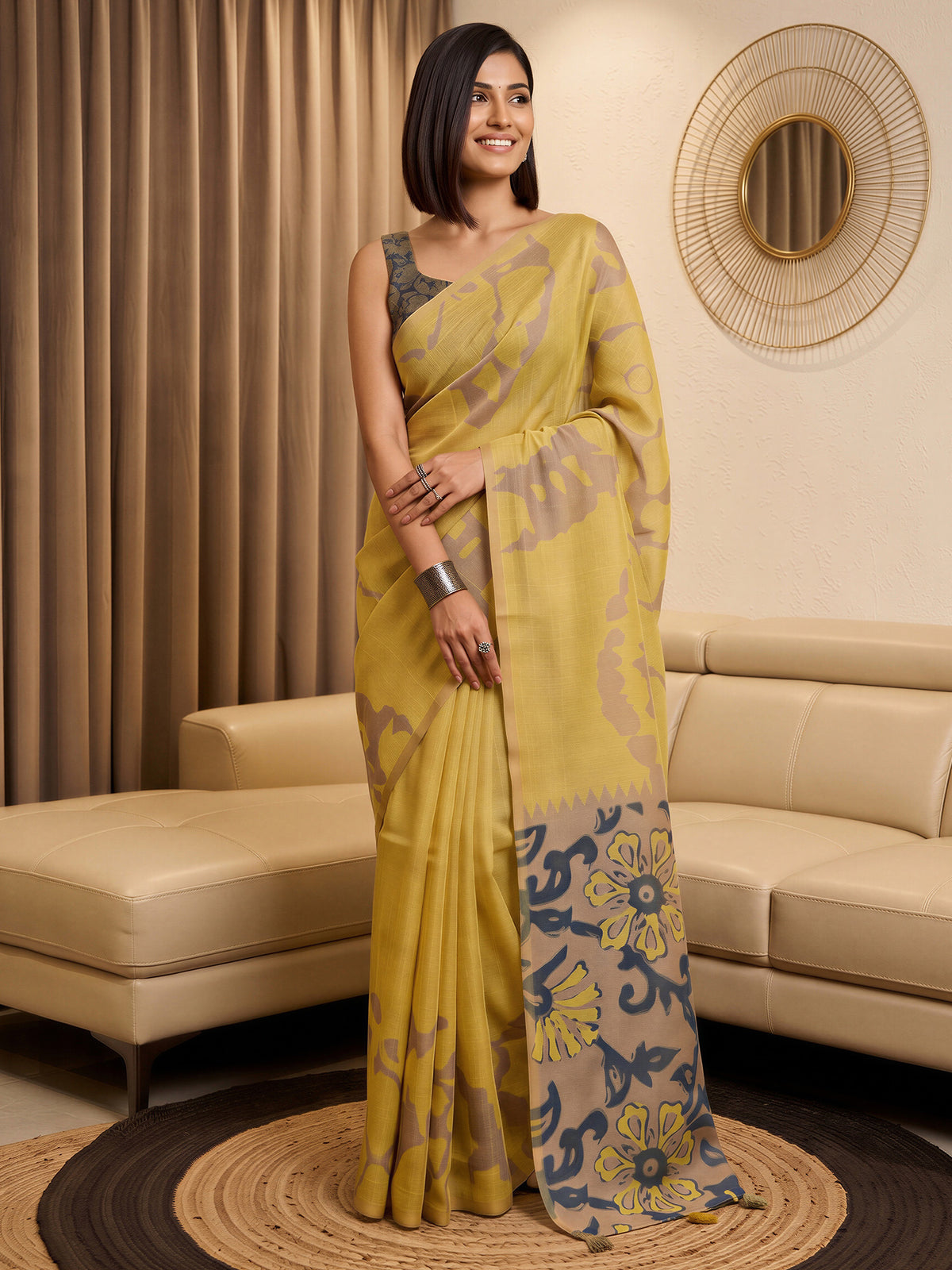 Yellow Cotton Blend saree – detail view 3