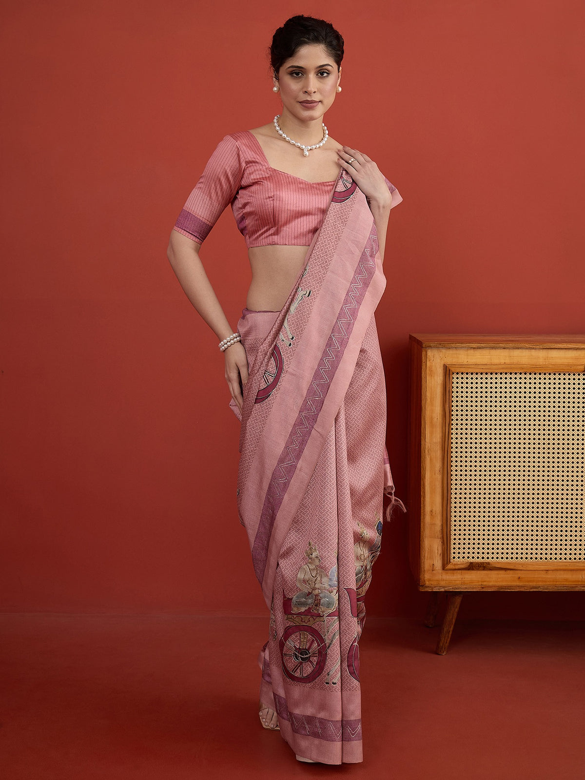 Pink art silk saree view 5