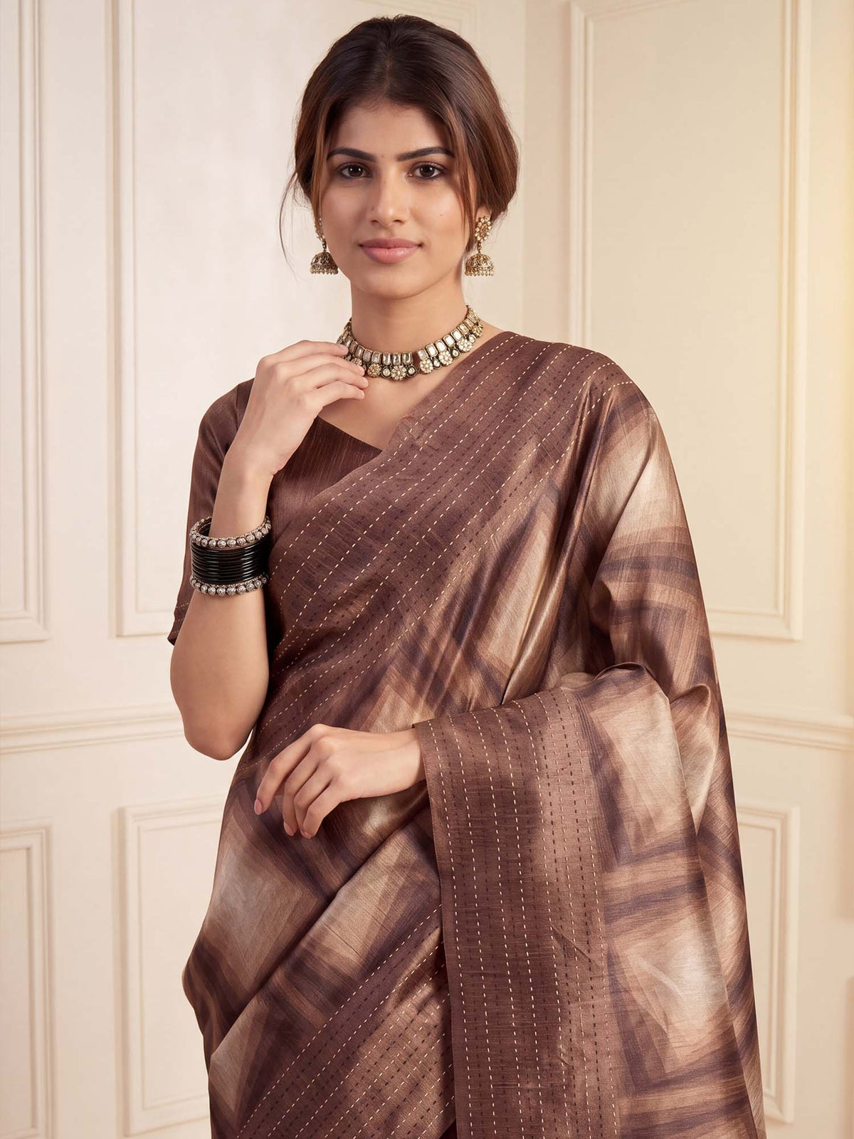 Camel Brown Cotton Silk saree – detail view 4