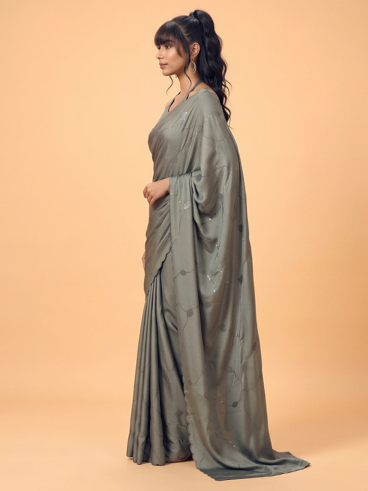 Olive Satin Silk saree – detail view 2