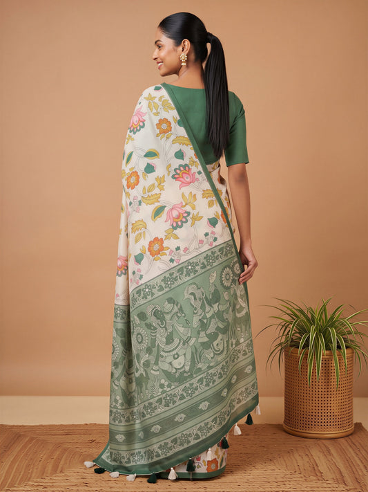 Off White Linen Blend saree – detail view 1