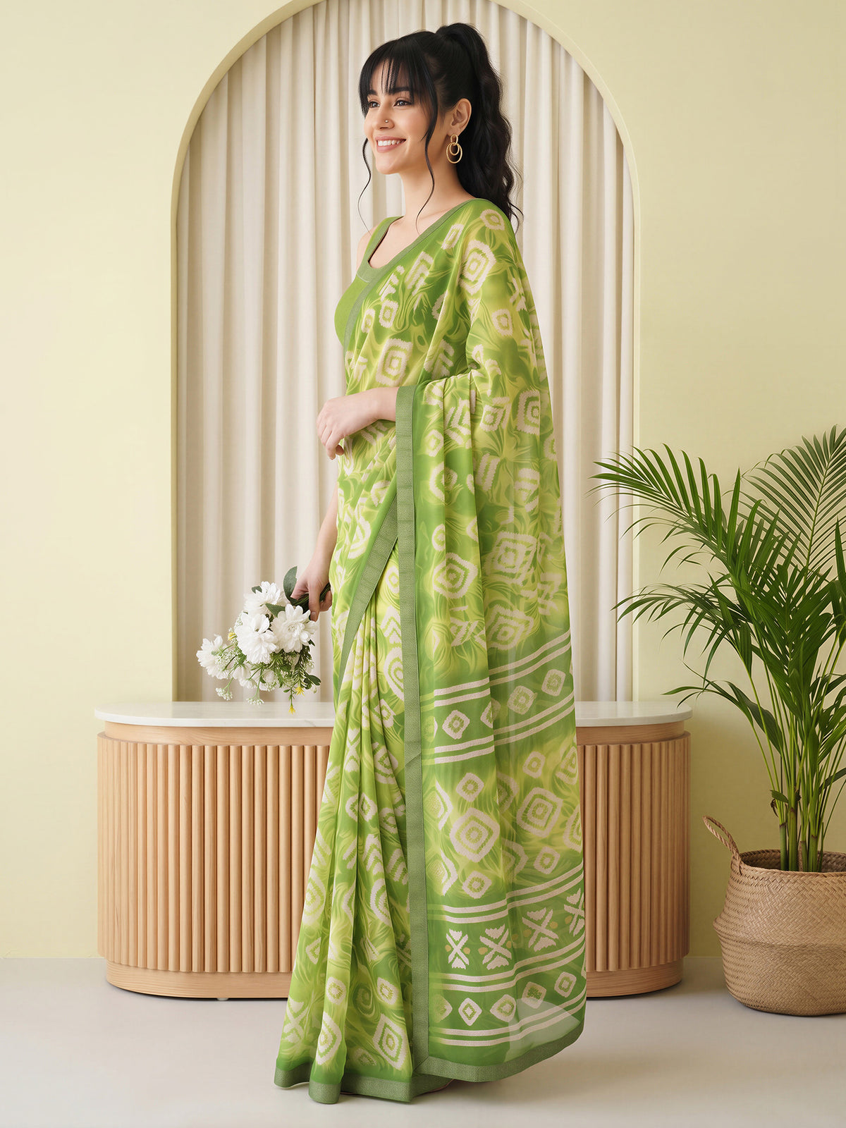 Light Green Georgette saree – detail view 2