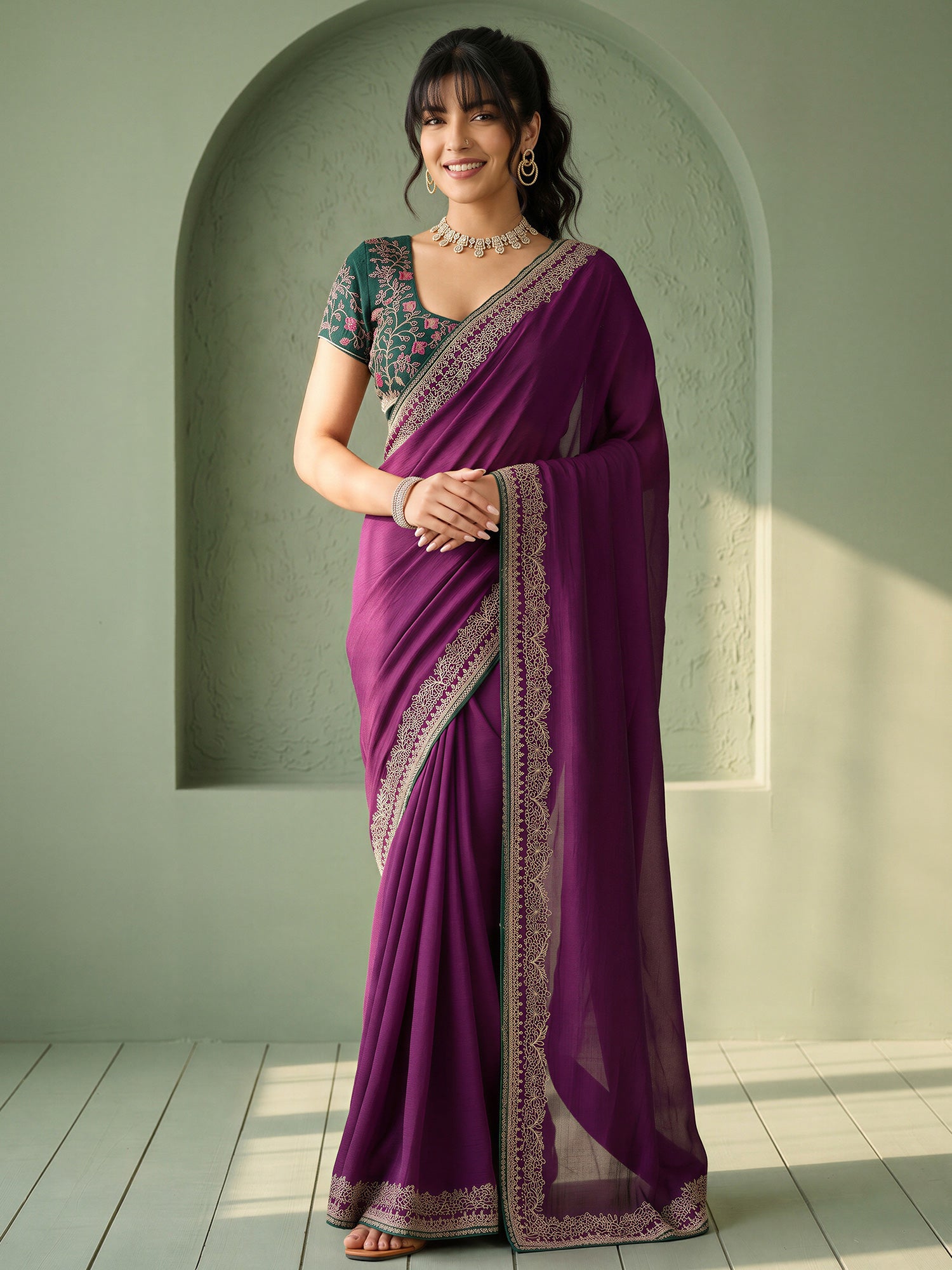 Purple Vichitra Silk saree – detail view 3