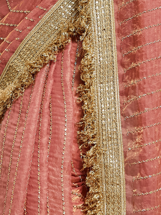 Peach Satin saree – detail view 1