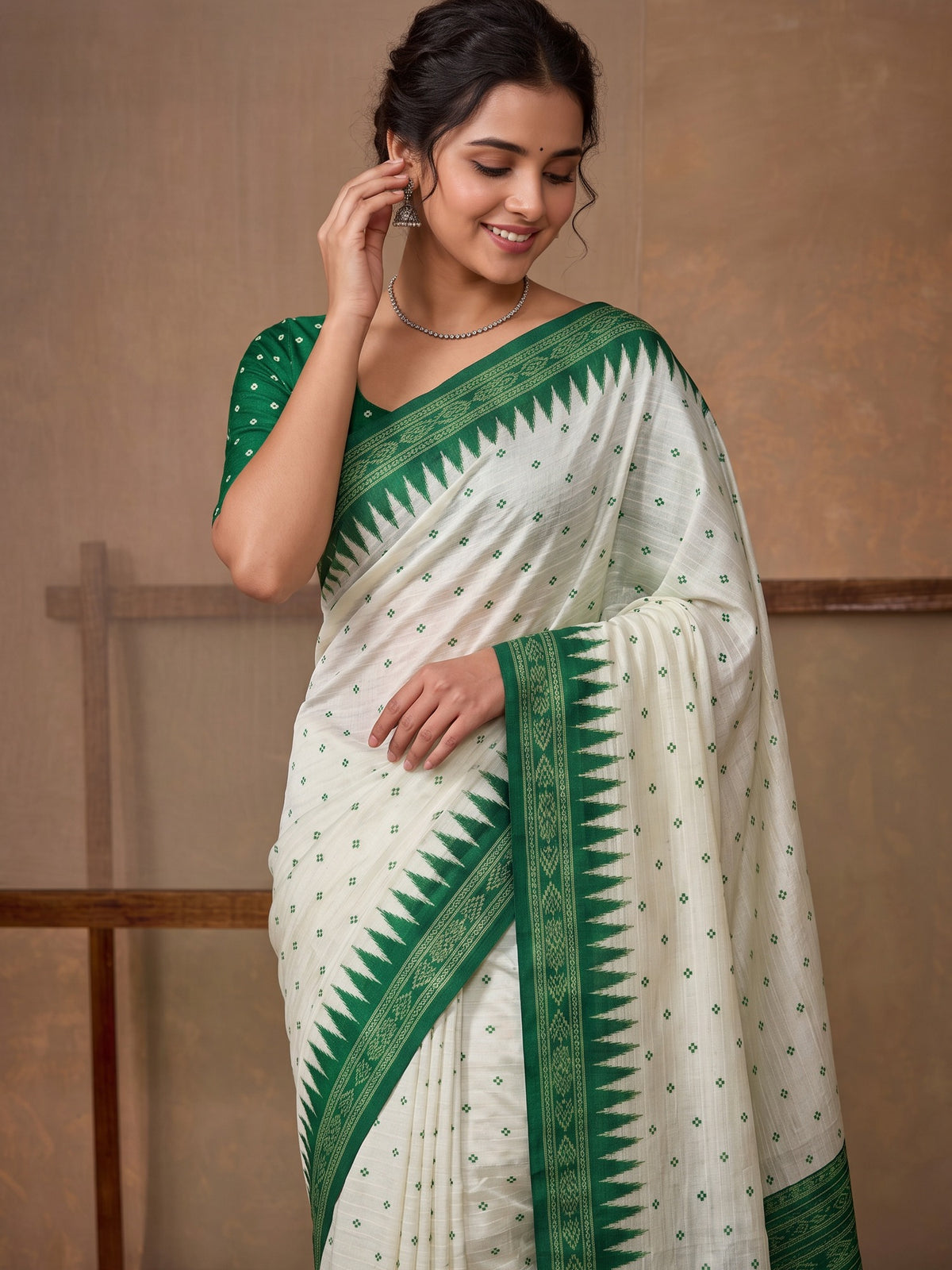 Off White tussar silk saree view 3