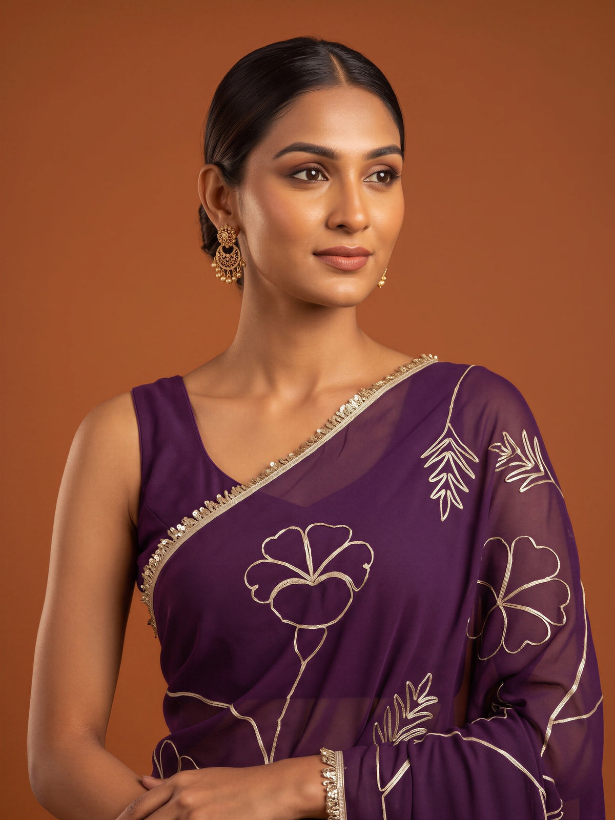 Purple Georgette saree – detail view 4