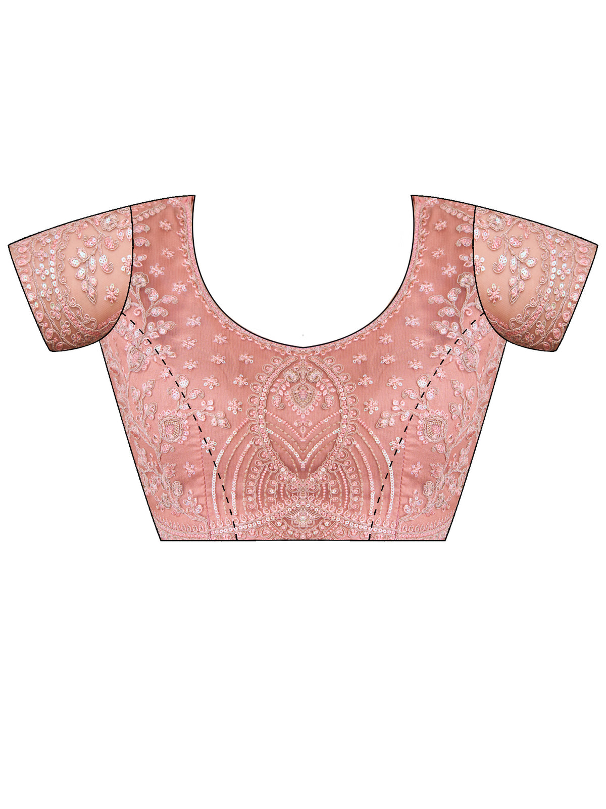 Unstitched pink tussar silk blouse piece with embellished design
