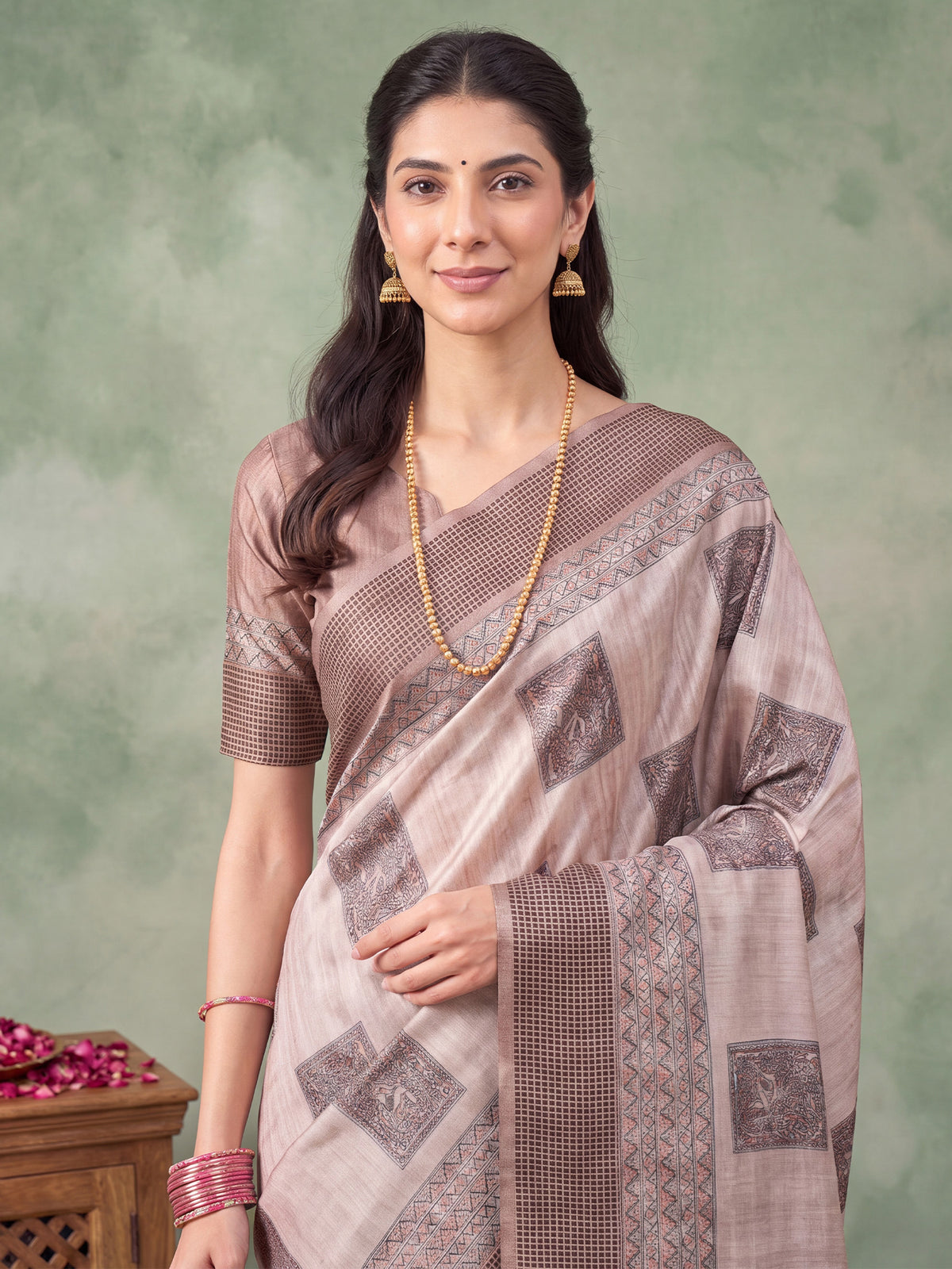 Beige Manipuri Silk saree – detail view 4