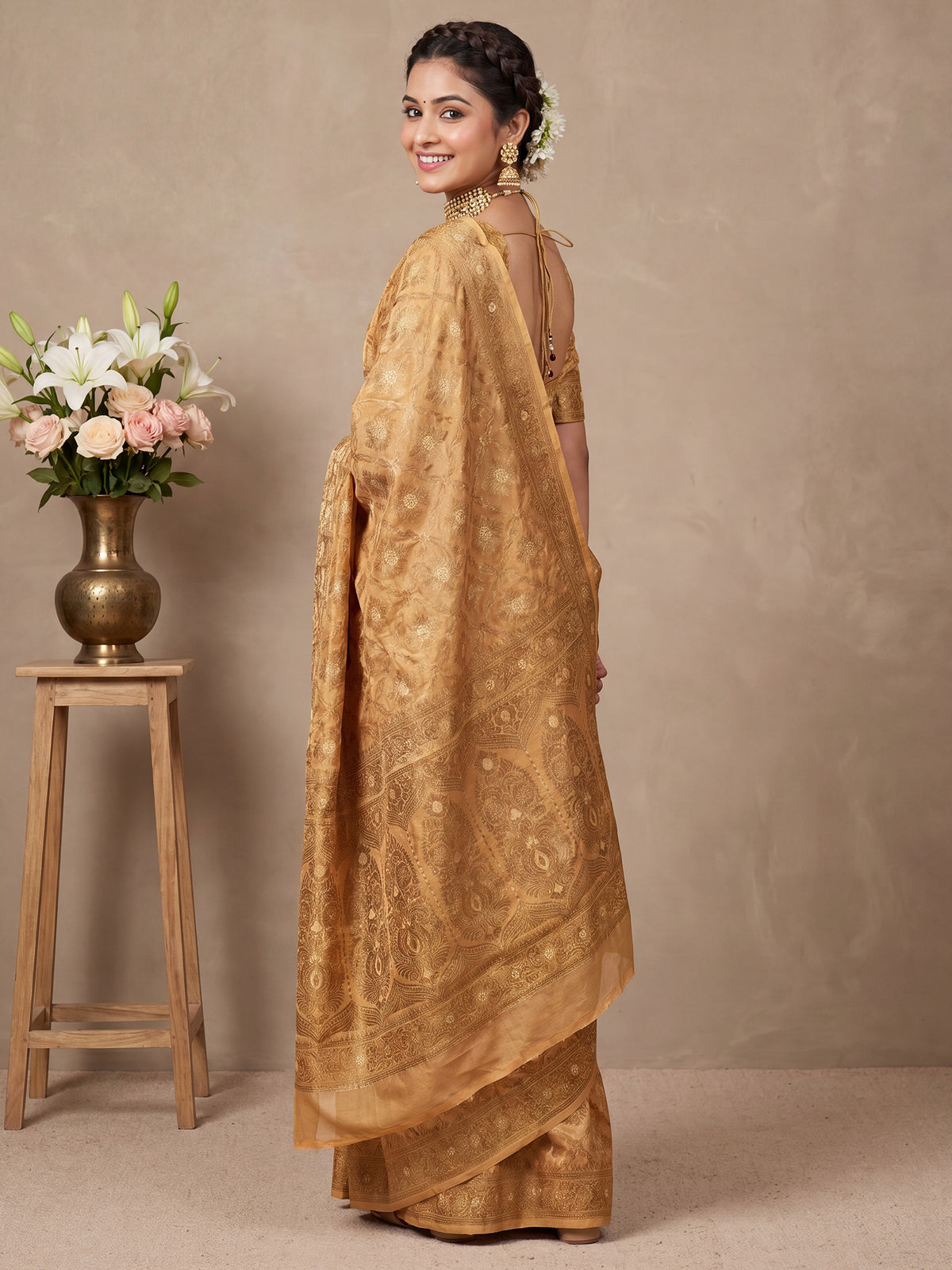 Mustard Silk Blend saree – detail view 1