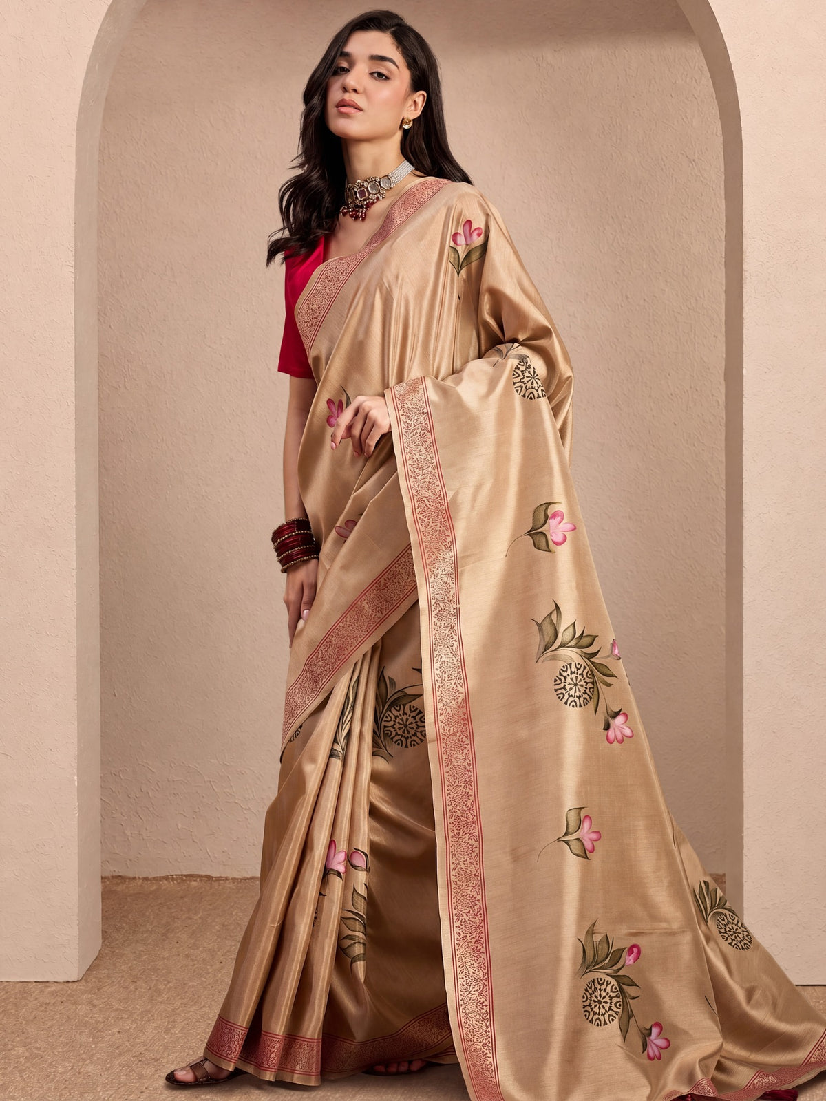 Beige Silk Blend saree – detail view 3