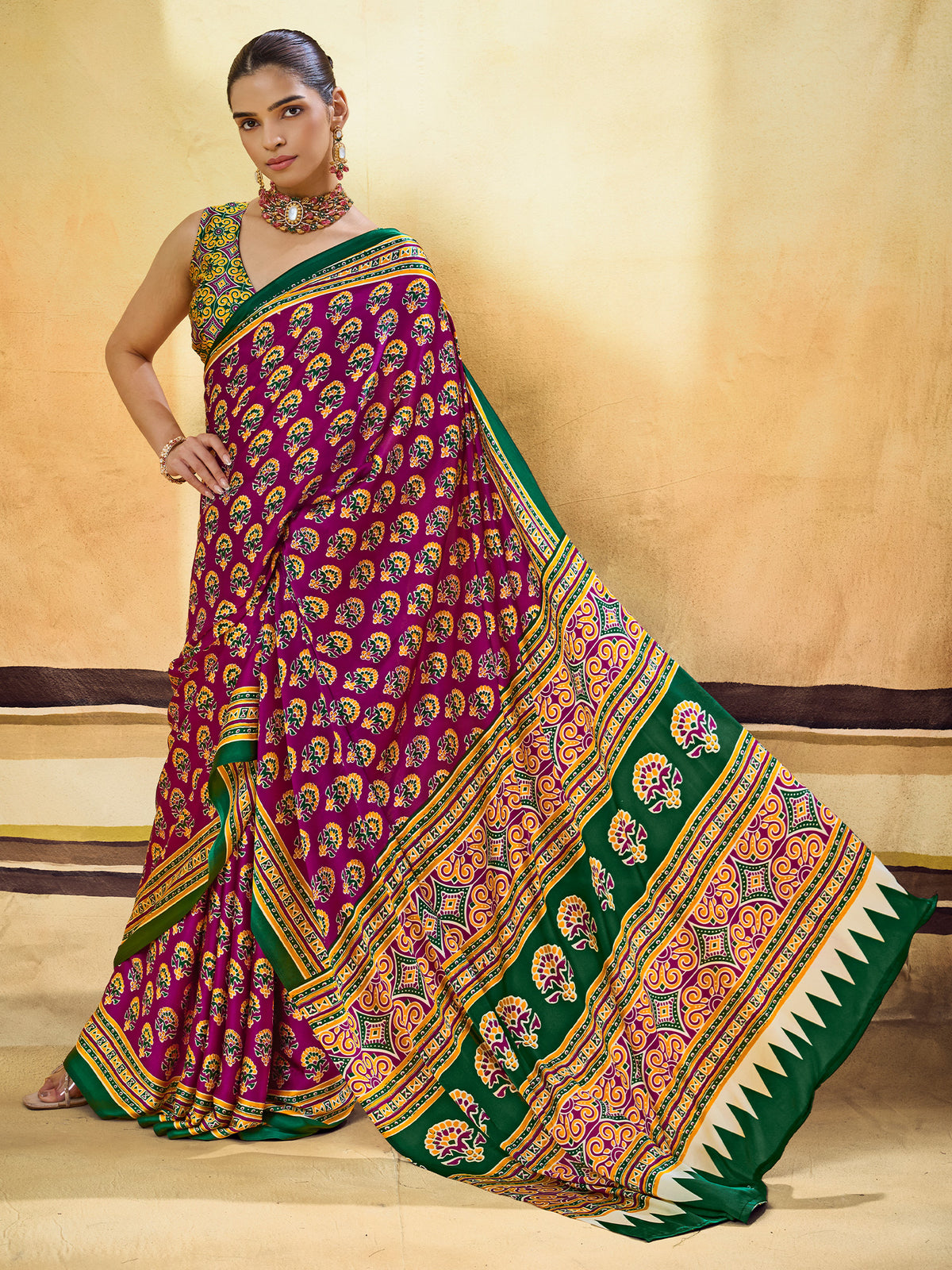 Purple Satin saree – detail view 2