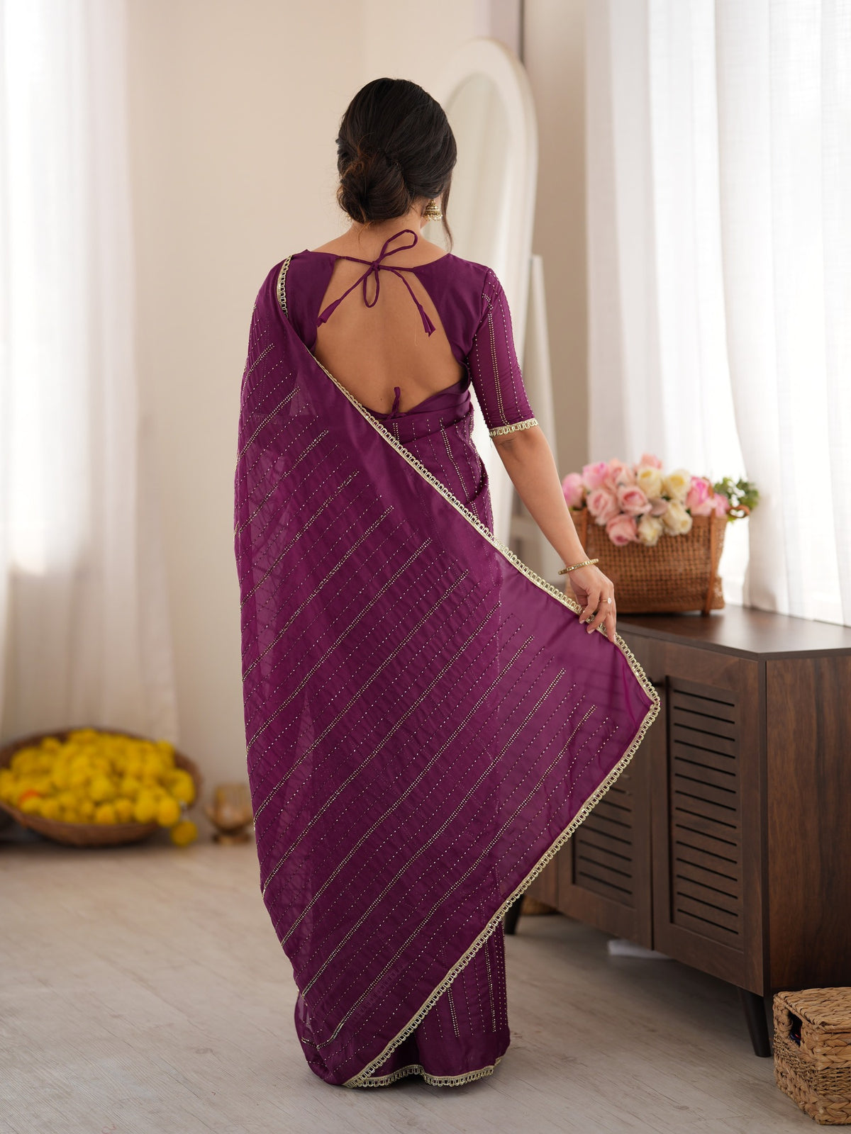 Purple Georgette saree – detail view 3