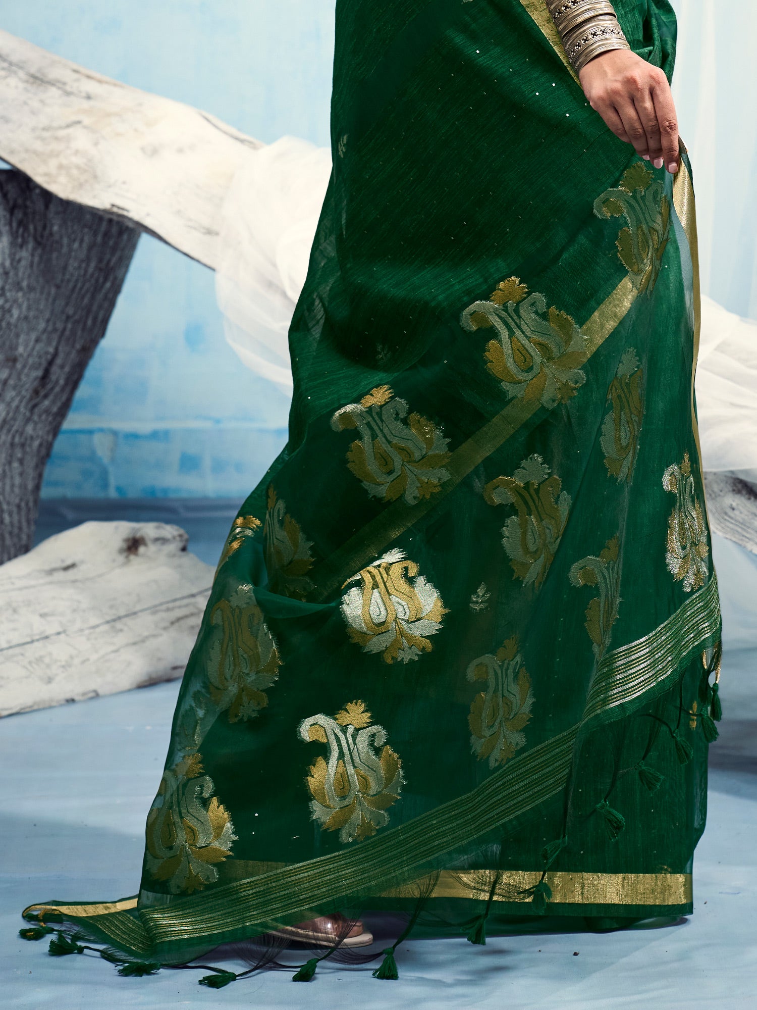 Green Muga Silk saree – detail view 5