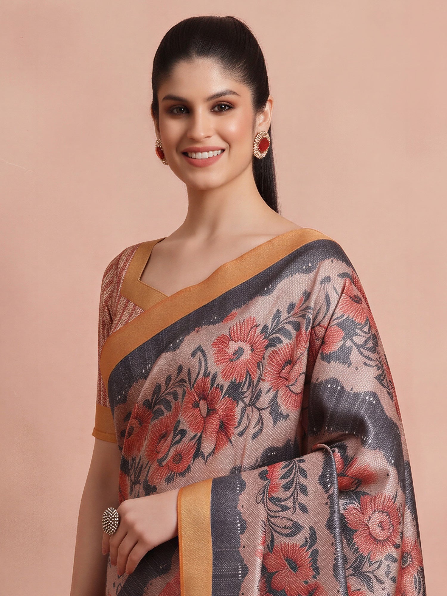 Rust Cotton Blend saree – detail view 4