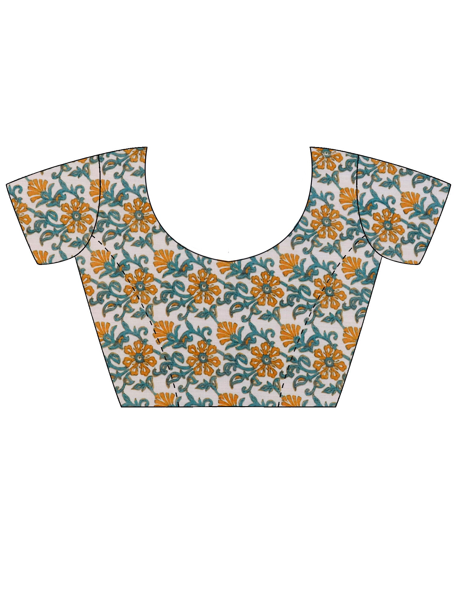 Unstitched orange cotton blend blouse piece with floral design