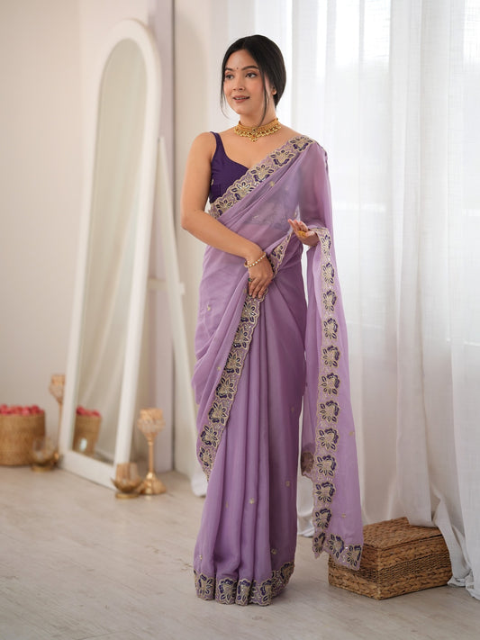 Lavender Georgette saree – detail view 1