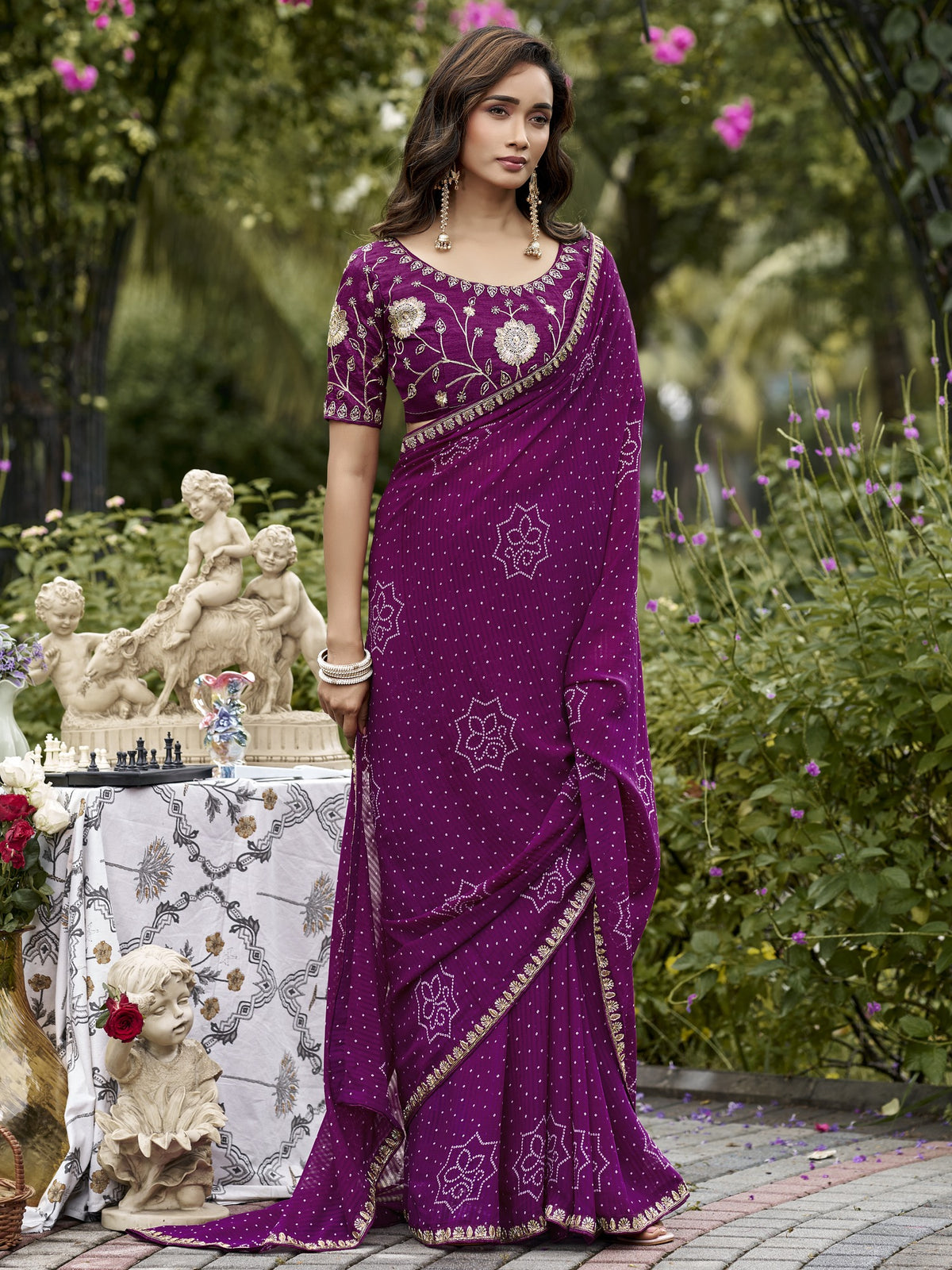 Purple georgette saree view 3