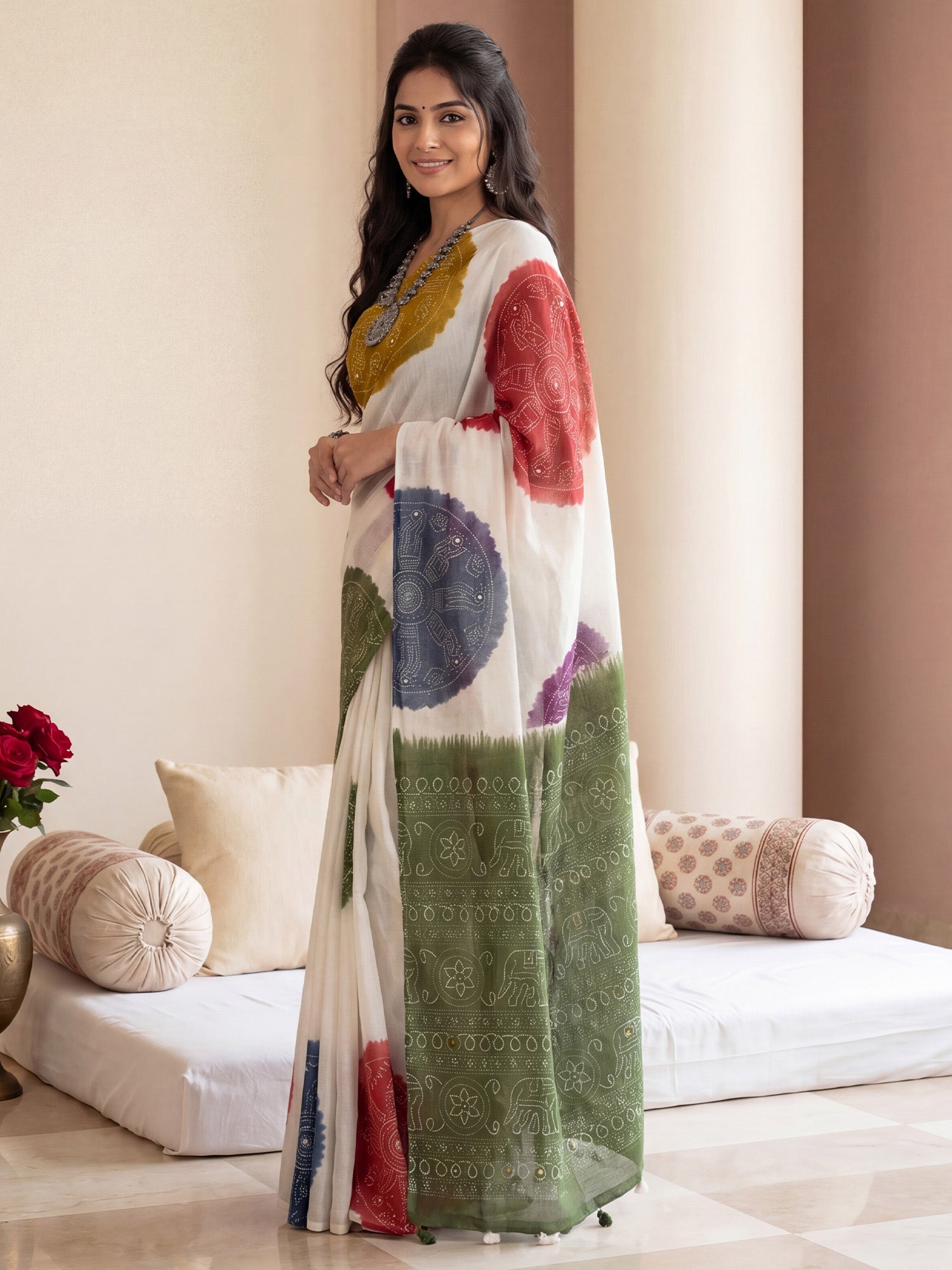 Off White Linen saree – detail view 2