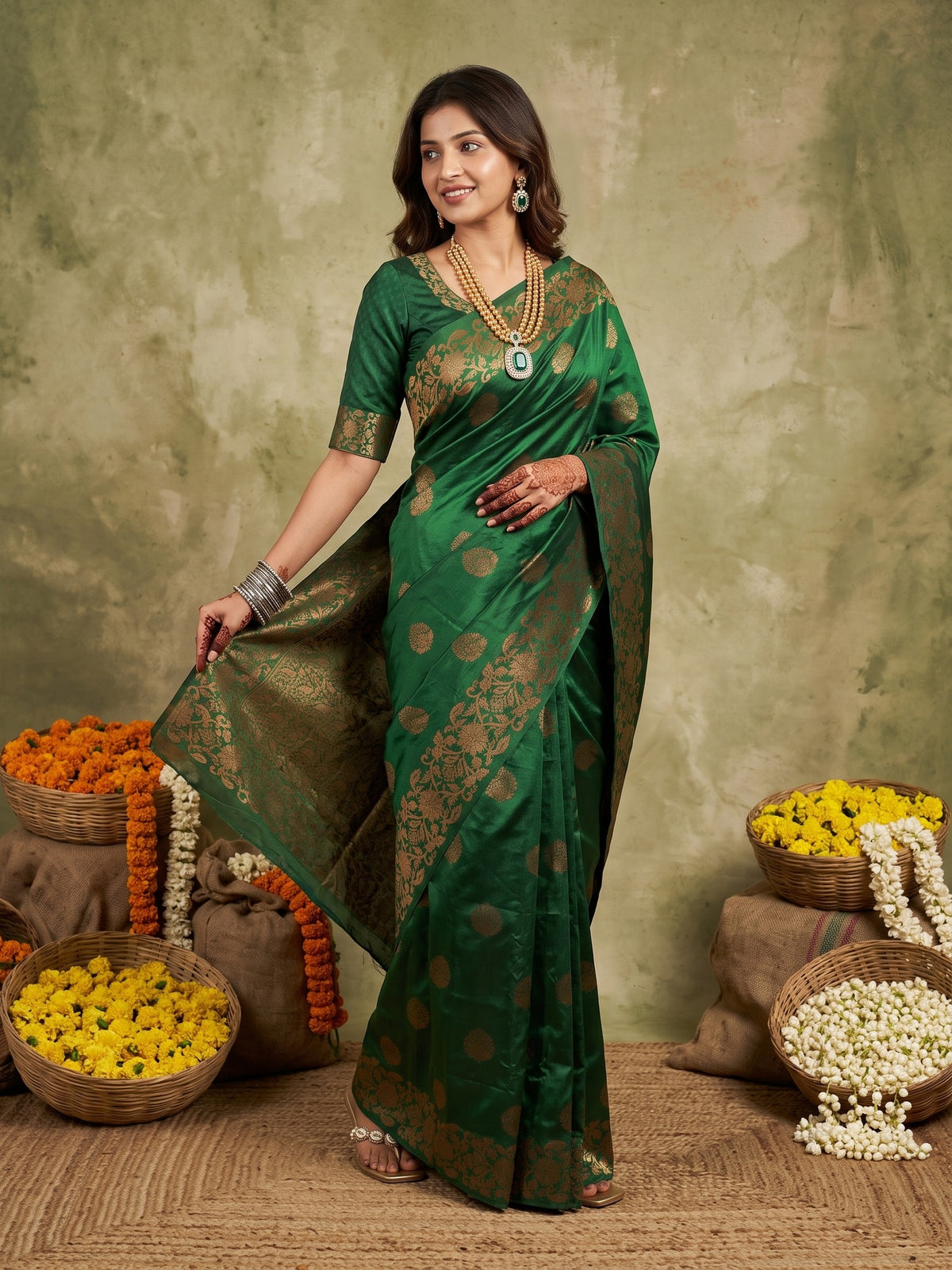 Green Silk Blend saree – detail view 4